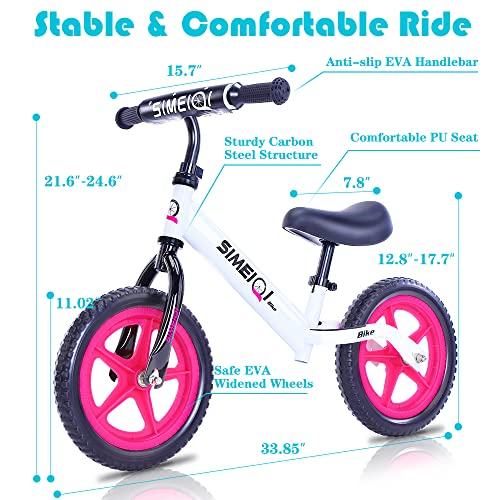 SIMEIQI Balance Bike Lightweight for Kids Ages 2 3 4 5 6 Years Old Girls Boys Walking Training Bike for Toddler 24 Months No Pedal Push Bicycle Adjustable Seat Air Free Tires Pink