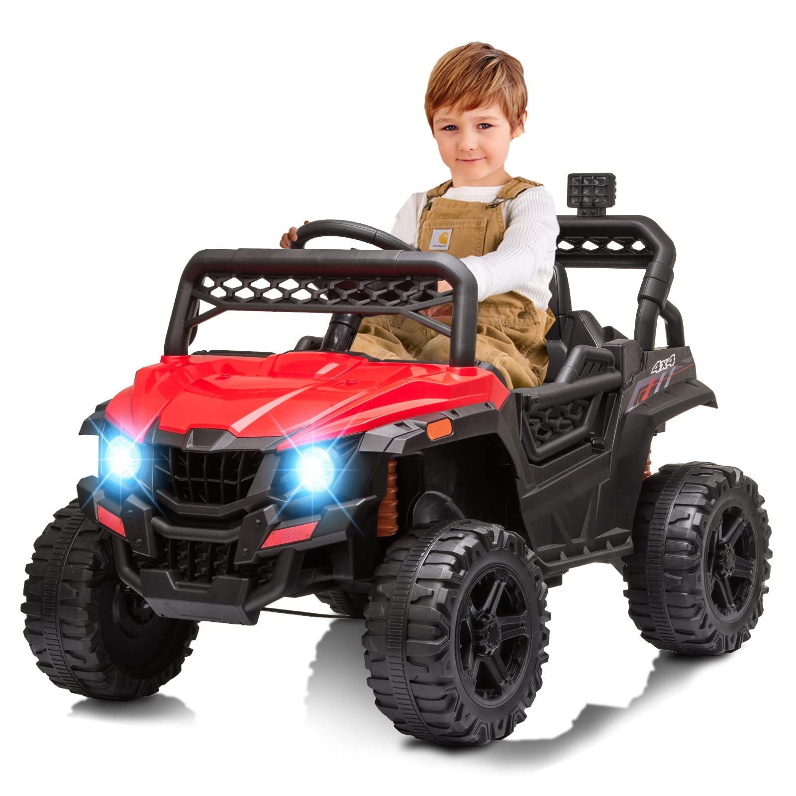 Hipicute 12V Kids Ride on UTV Electric Vehicle for Toddlers Battery Powered Ride On Car Toy with Remote Control, 4 Wheels Spring Suspension, LED Lights, Music, Red