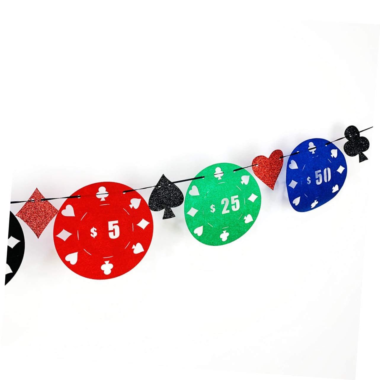 ibasenice ibasenice 1pc Hen Party Supplies Party Supplies Las Vegas Banner Poker Banner Birthday Bunting Banners Hens Bachelorette Party Props Decorations Bride At Night
