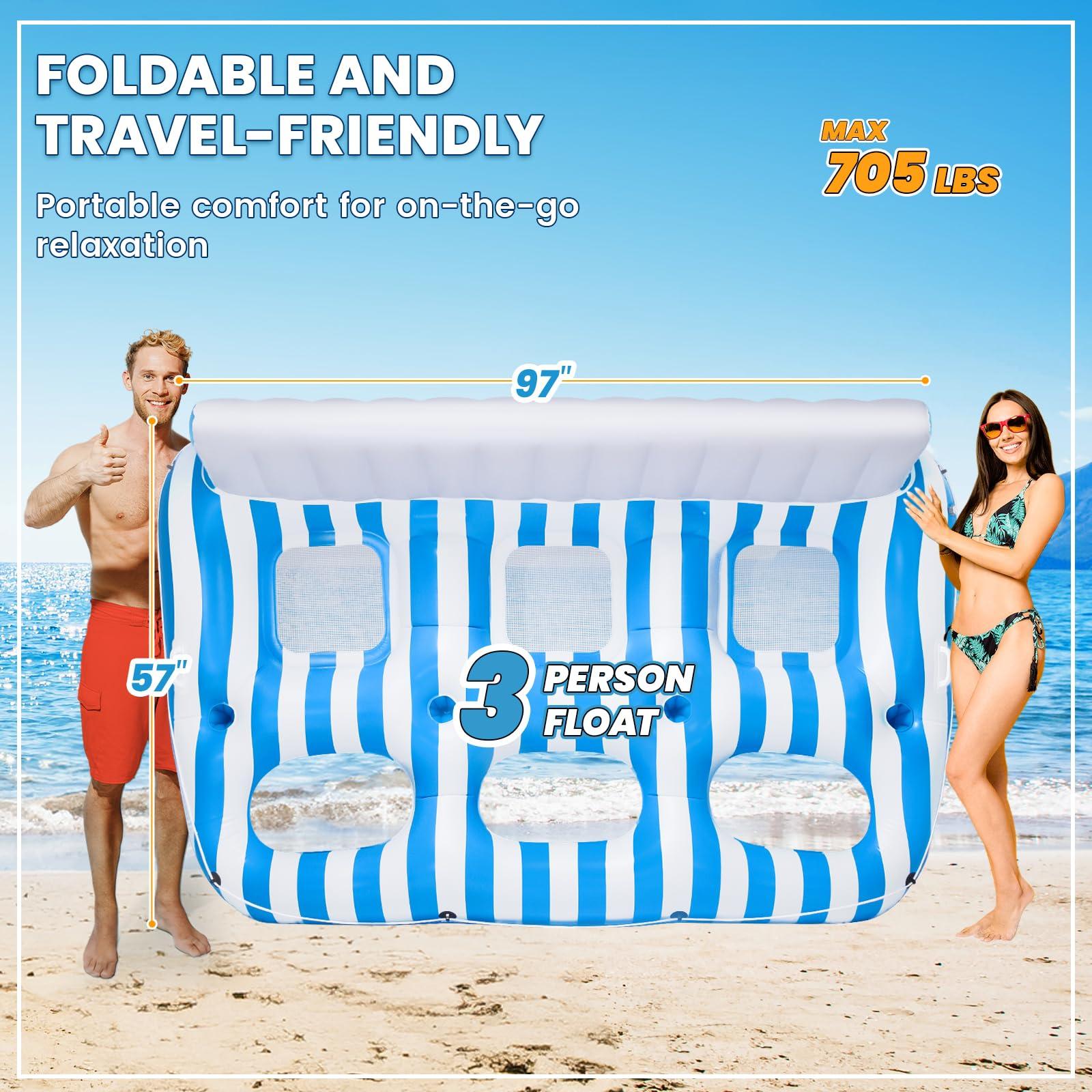 SULDUO SULDUO 3 Person Inflatable Pool Lounger Float for Adults, Giant Pool Floats Chair Lounge with 3 Backrests and Cup Phone Holder, Water Tanning Pool Raft Party Toys for Outdoor, Beach, Lake, River, Sea