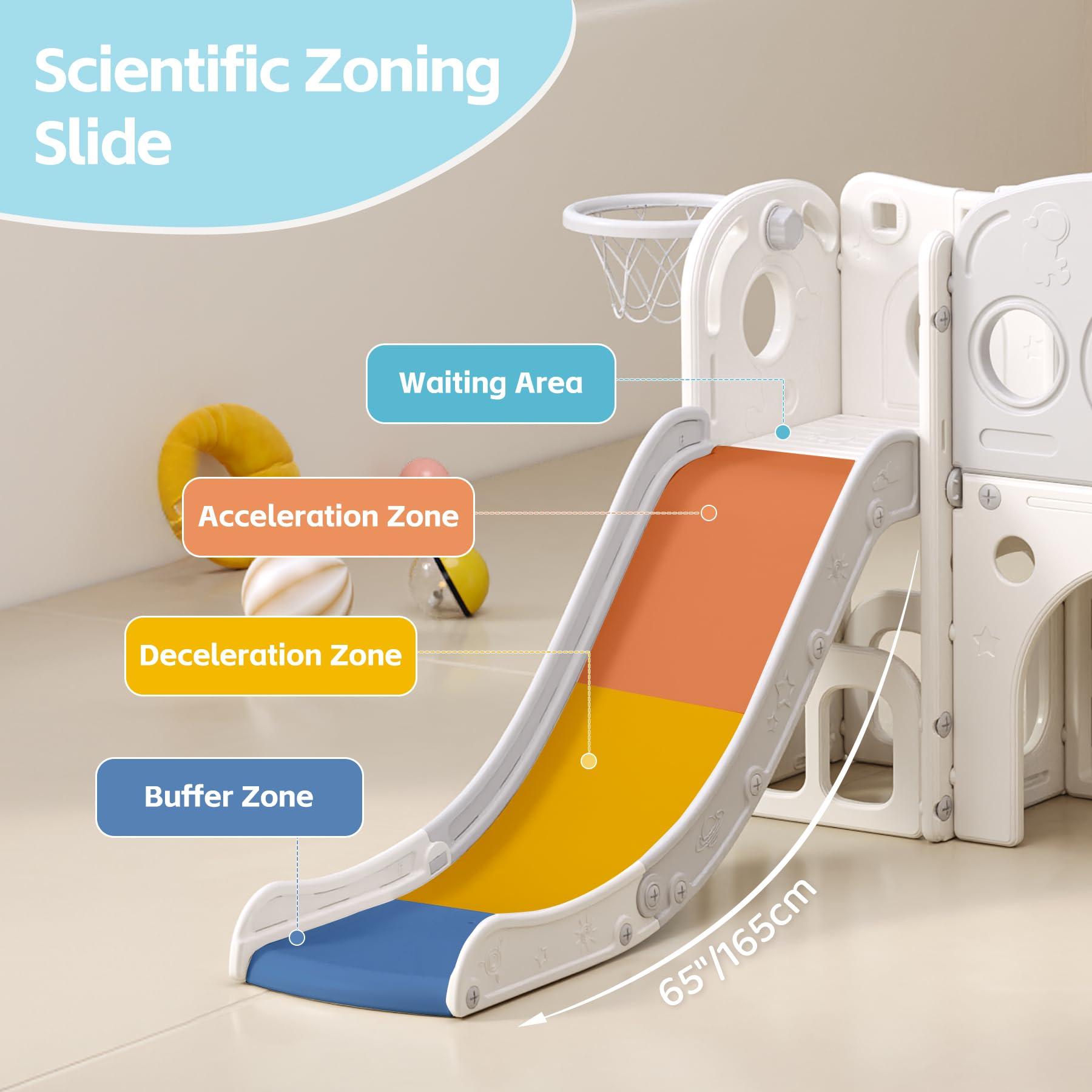 CuFun CuFun Toddler Slide Indoor Slide for Toddlers Age 1-3 Slide for Kids Indoor Slide Baby Slide Plastic Slide Play Slide with Basketball Hoop and Ball