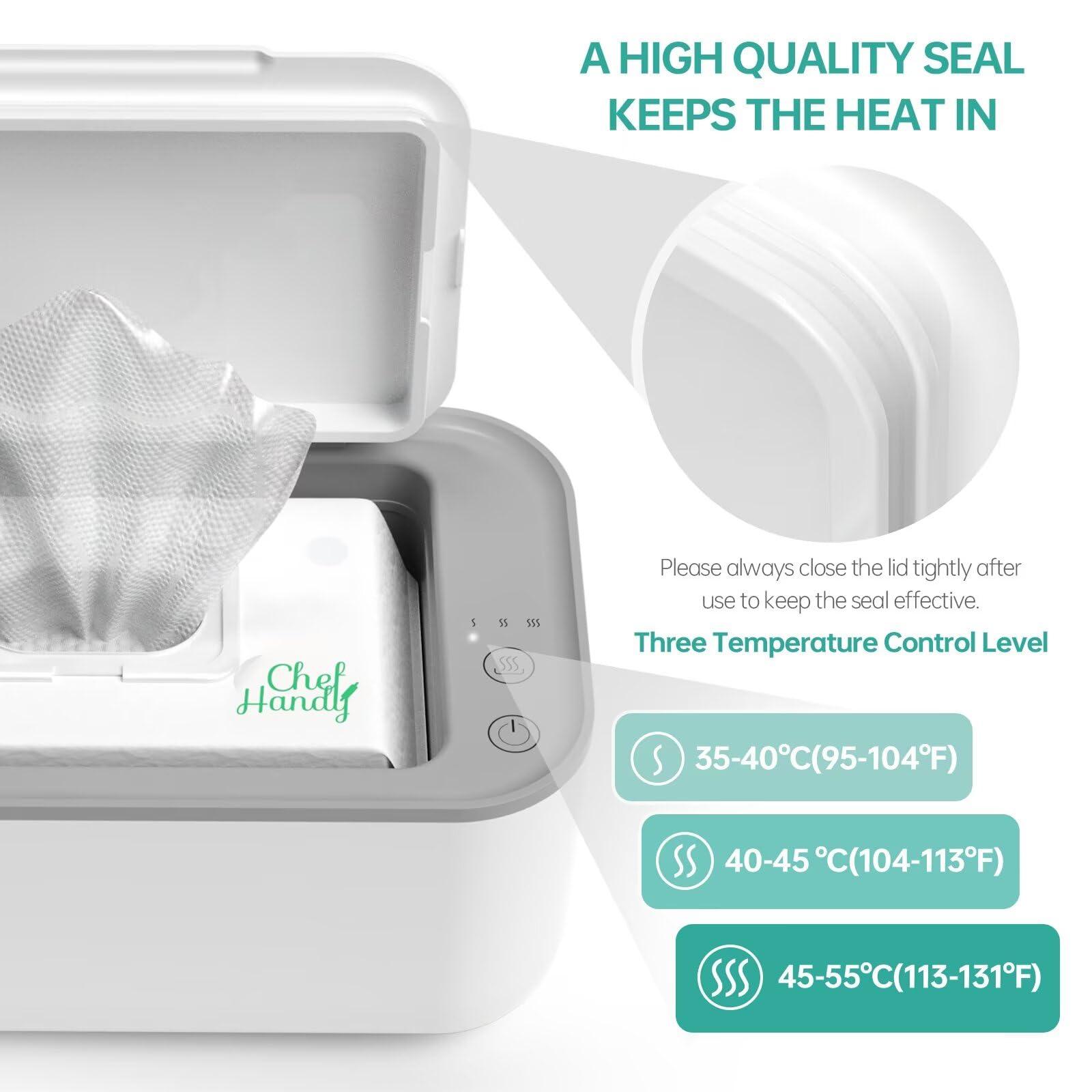 chefhandy Baby Wipe Warmer, Wipe Warmer and Baby Wet Wipes Dispenser, Smart Precise Temperature Control Large Capacity Evenly Overall Heating Silence, Wipes Warmer for Babies Portable Wipe Warmer (White)