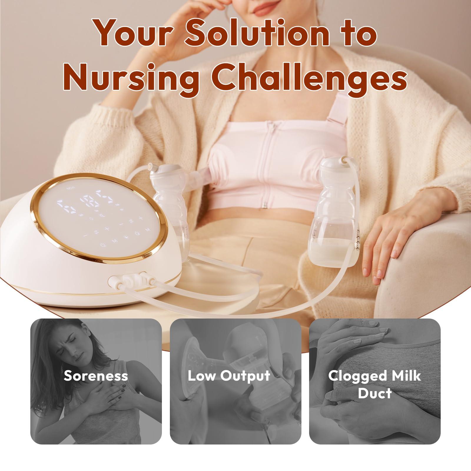 NCVI NCVI Electric Breast Pump F1, VibesFlow Dual Control Pump, Hospital-Grade Suction and Double Side Independent Rhythm, Micro-Vibration Milk Pump, Breastfeeding Kit with Storage Bags & Cooler Bags