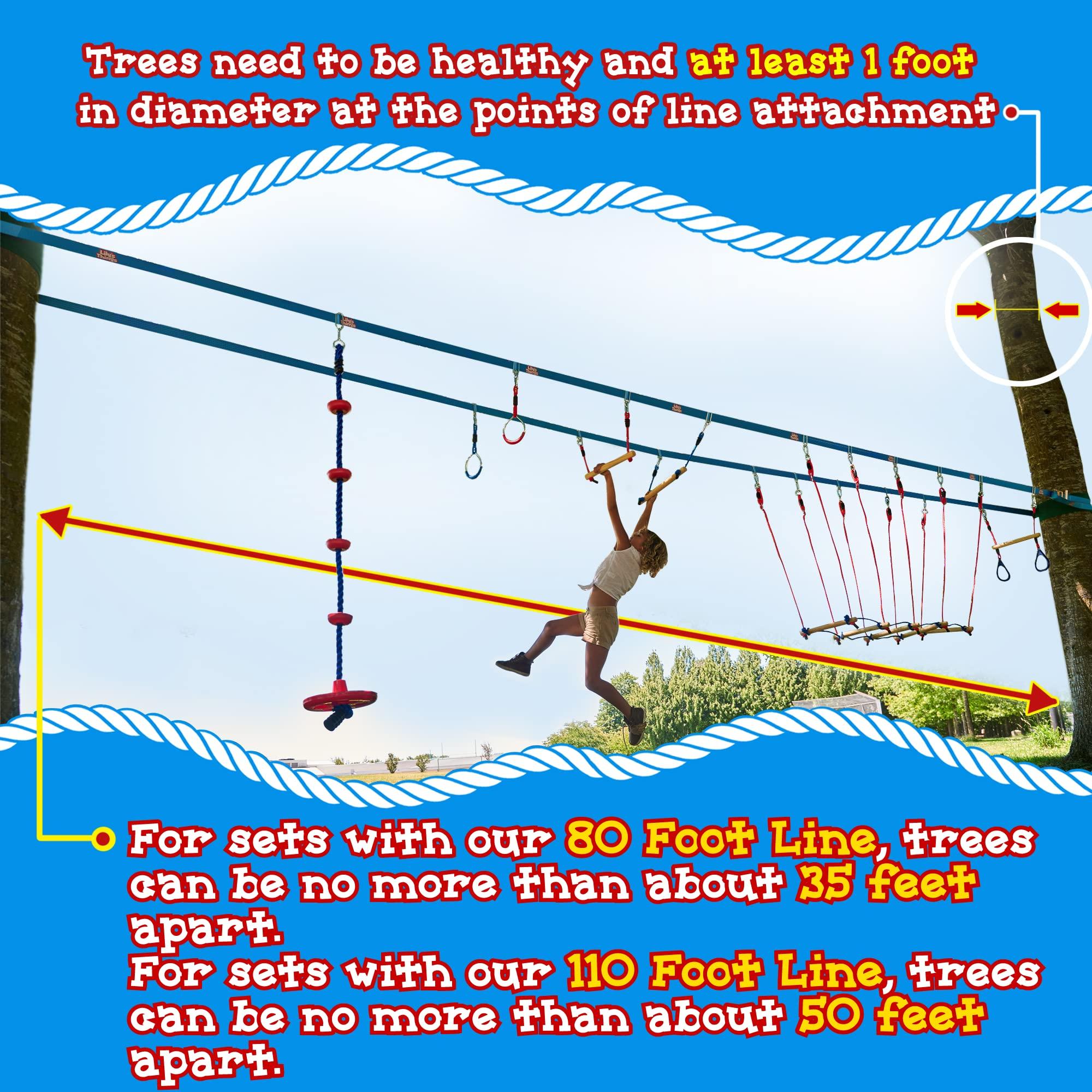 Lily\'s Things Double Ninja Slackline Obstacle Course | 110 Ft | Ninja Warrior Obstacle Course Accessories | Monkey Bars | Climbing Rope | Ninja Rings | Trapeze Swing Bar | Rickety Bridge Edition -Patent Double Line