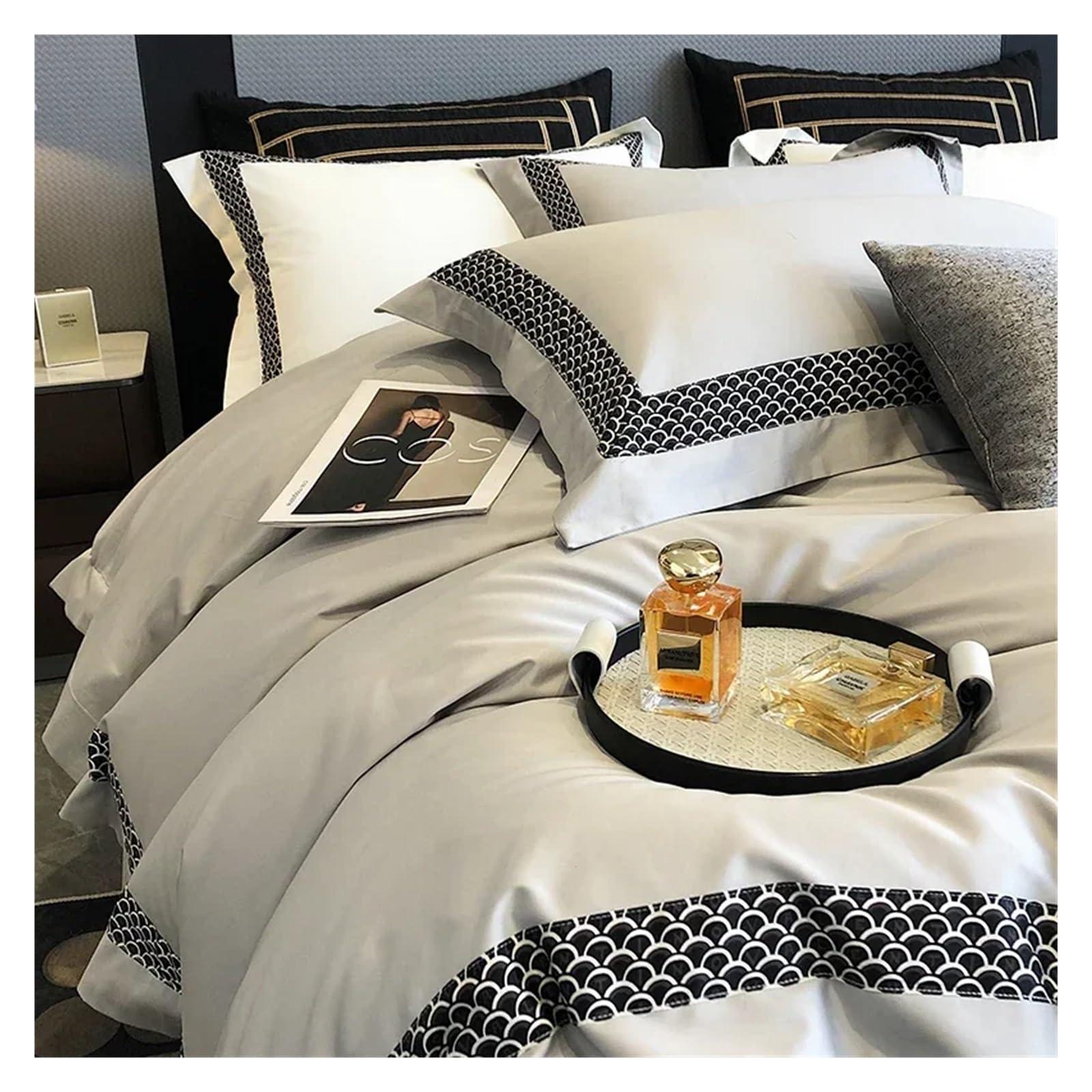 ADovz ADovz White 1000TC Egyptian Cotton Luxury Hotel Style 4Pcs Bedding Set Broad Side Embroidery Duvet Cover Set Pillowcases Bed Sheet Set,Bed Sheets