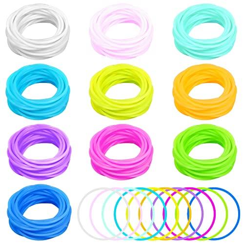 Jolbndcv Jelly Bracelets 100Pcs Glow in Dark Bracelet 80s Colorful Neon Jelly Bracelets Retro Rock Pop Star Rainbow Diva Disco Jelly Neon Gel Stretchable Bracelets Bands