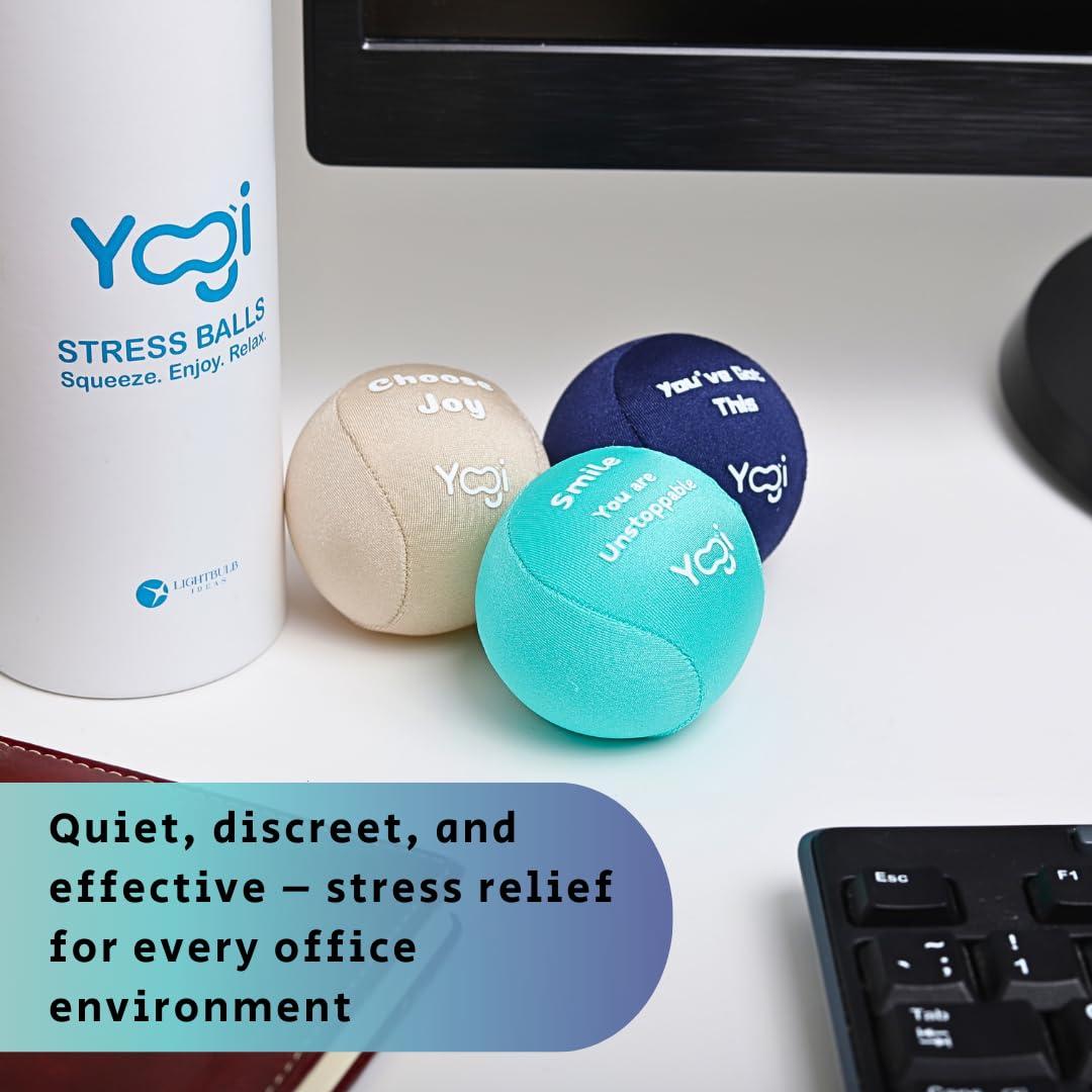 LIGHTBULB IDEAS Yogi Stress Balls - Stress Ball with Finger Grip Strap, Stress Balls for Adults and Kids, Grip Strength Trainer Squeeze Balls, Anxiety Stress Relief, Fidget Handball, Squish Ball
