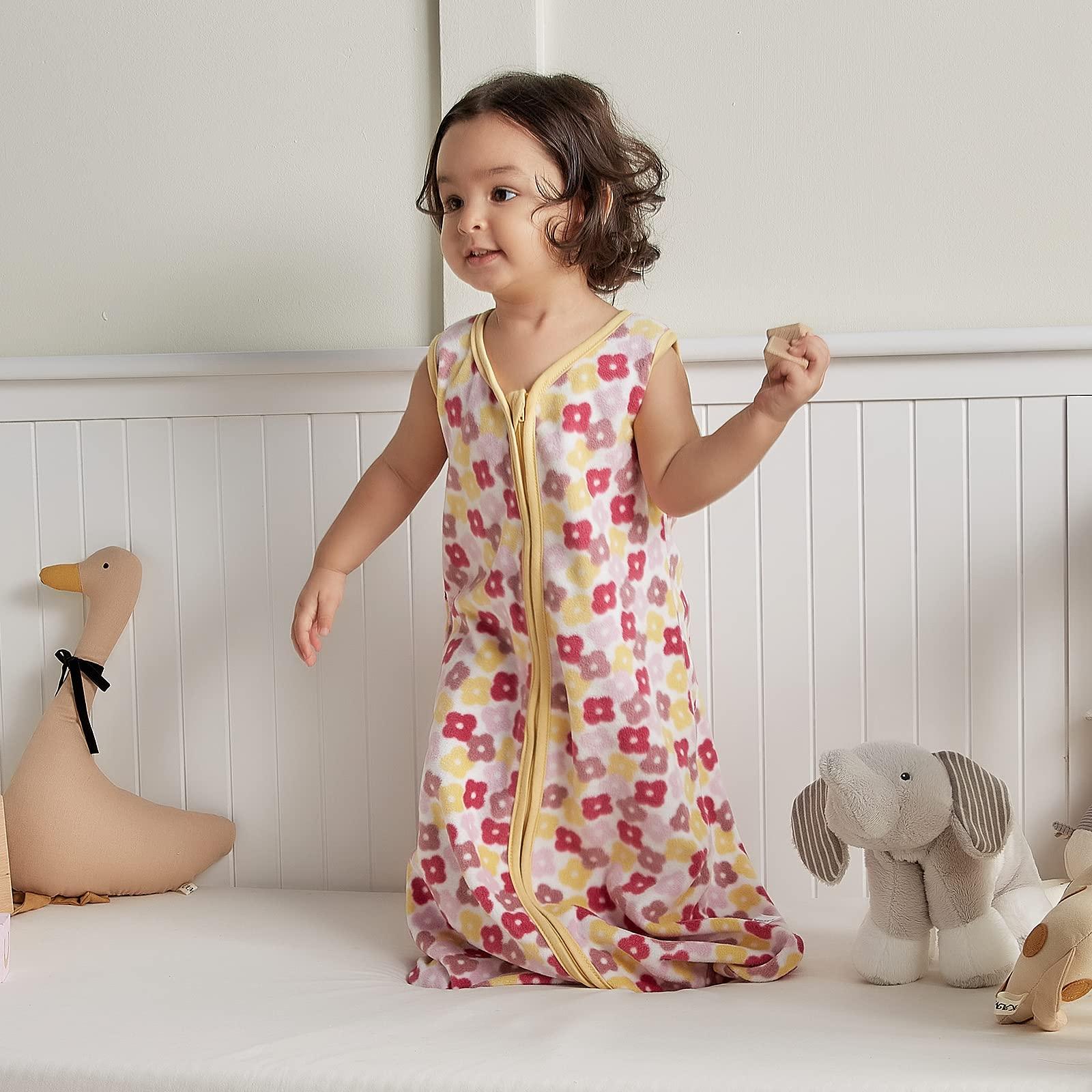 DaysU DaysU Micro Fleece Baby Sleep Sack 0-6 Months, 1.0 TOG Baby Sleeveless Wearable Blanket with 2-Way Zipper, Sleeping Bag for Baby Girl, 1 Pack, Flower