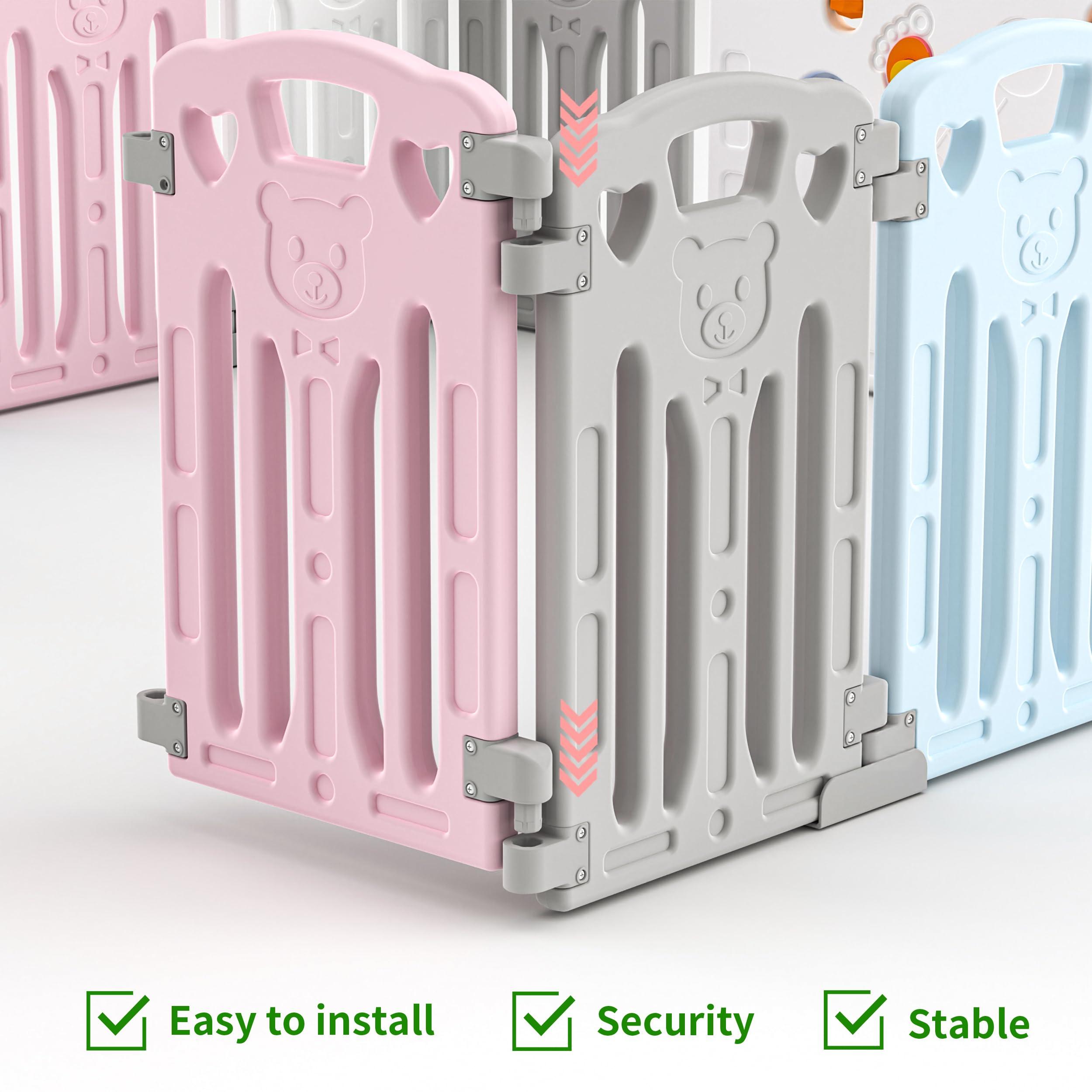 Gupamiga Baby Playpen Kids Activity Centre Safety Play Yard Home Indoor Outdoor New Pen (multicolour) (White) (Macarons Classic Set 14 Panel)