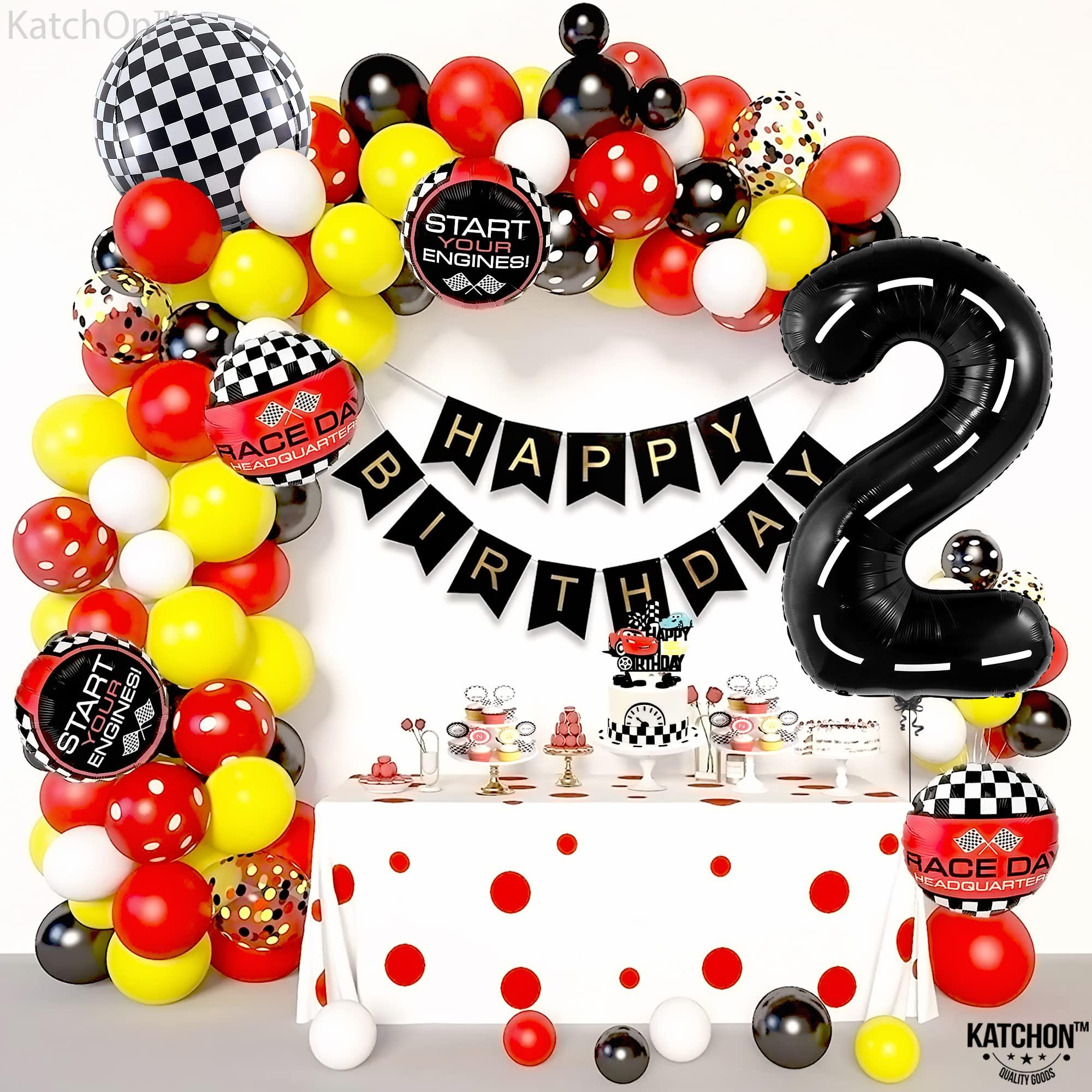 KatchOn Black and White Checkered Balloons - 22 Inch with Big Two Fast Balloons - 40 Inch, 2 Number Balloon | Checkered Flag Balloons, Race Car Birthday Party Supplies | Number 2, Two Fast Party Decorations