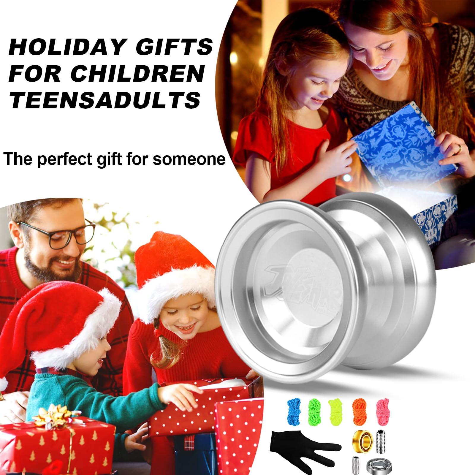 JOLESHARE JOLESHARE Professional Unresponsive Yoyo for Pros and Responsive Yoyos for Kids Beginners, Package Includes Replaceable Responsive Bearings, yo-yo Gloves, and 5 yo-yo Cords(Silver)