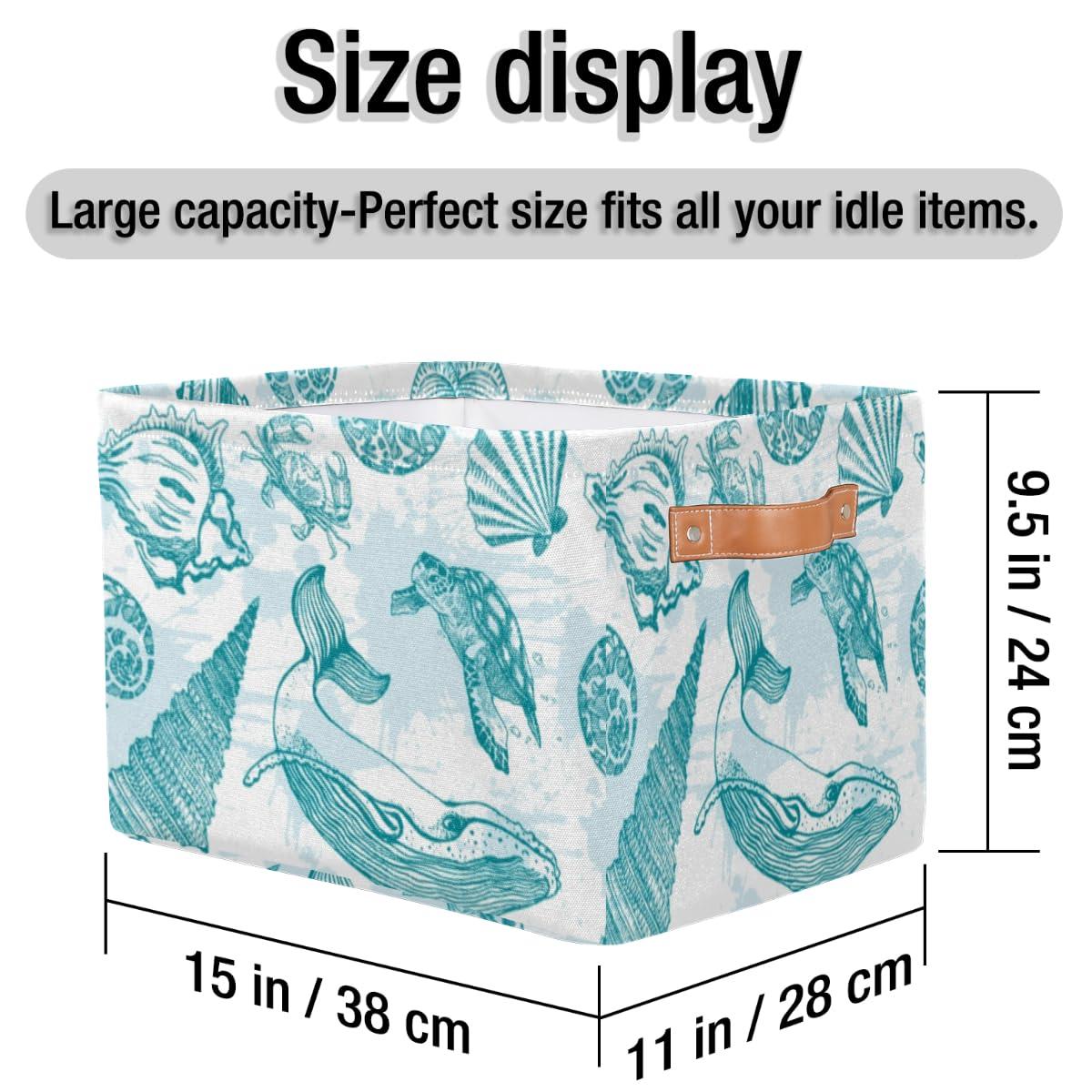 JXDXHCW JXDXHCW Whales Printed Storage Basket Bins with Handles Collapsible Basket Canvas Fabric For Bedroom Home Office