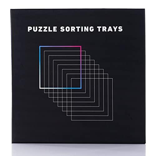 TIDYBOSS 2PK Tidyboss Puzzle Sorting Trays with Lid | Portable Jigsaw Puzzle Accessories Neutral Background Makes Pieces Stand Out Better | Black + White