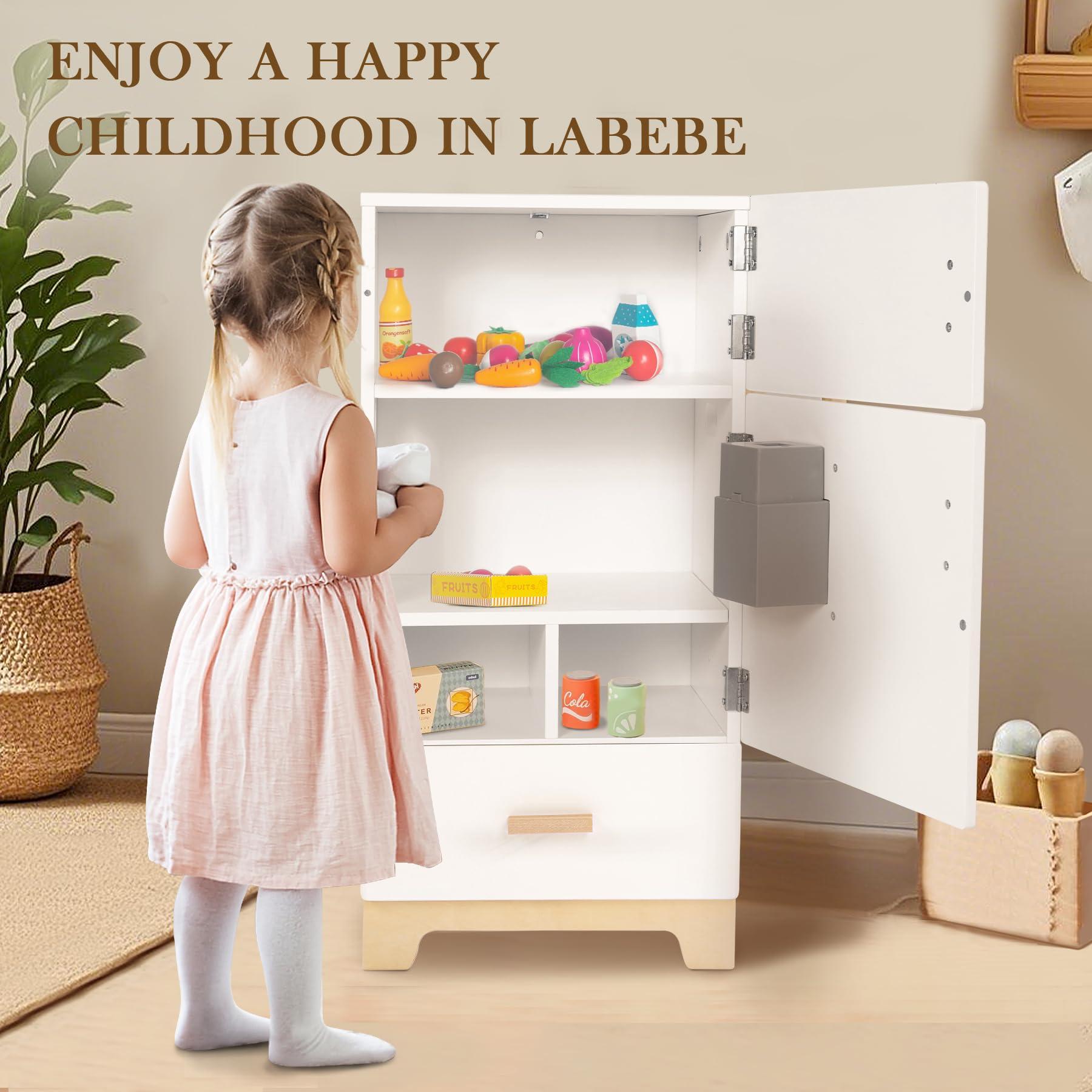 labebe labebe - Kitchen Wooden Fridge | Fridge Freezer for Toddlers, Kids\' Kitchen Playset Toy, Baby Cabinet Refrigerator Pretend Play Furniture White for Children Boy & Girl(15.8\" 13.827)