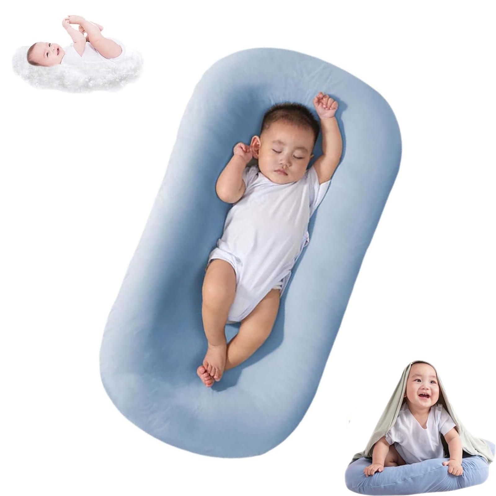 Saanerueen Saanerueen Baby Lounger Pillow Soft Organic Cotton Breathable Lounger for 0-24 Months Removable Lounger Cover, Machine Washable (Blue)