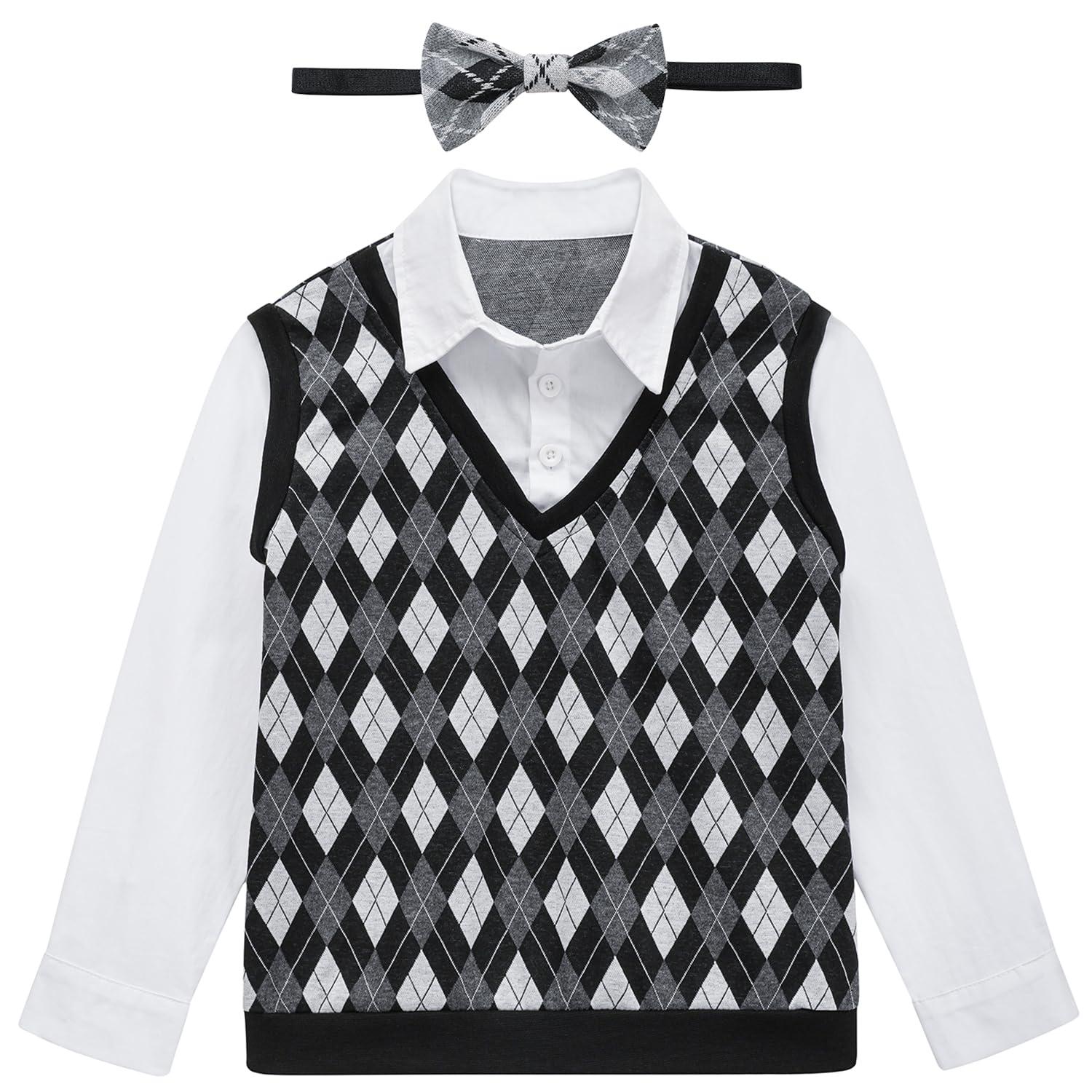 Z-Shop Z-Shop Old Man Costume for Boys 100th Day of School Kids Grandpa Old Person Vest with Hat,4