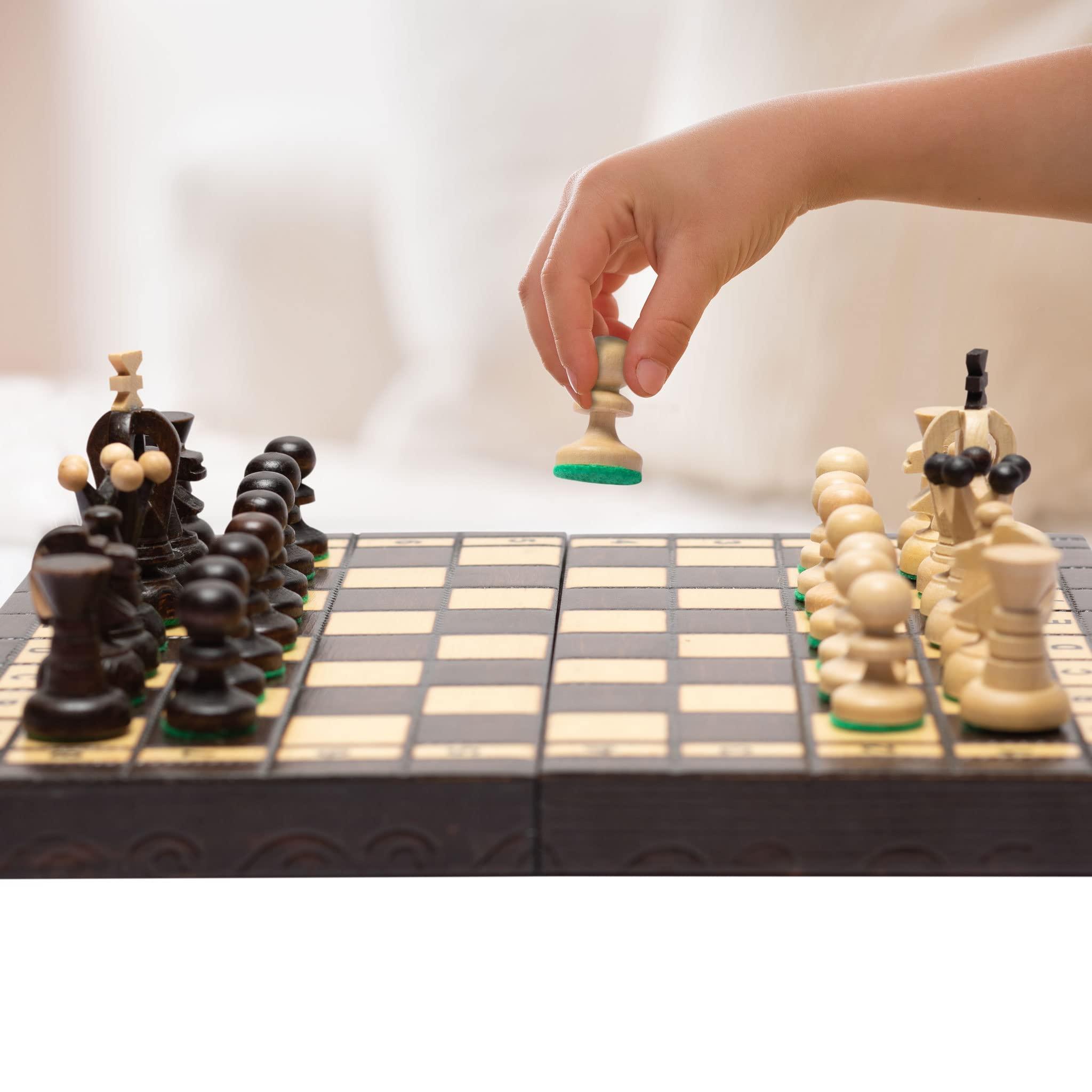 Husaria Husaria European International Chess Wooden Game Set, King\'s Continental - 11.3-Inch Small Size Chess Set with Folding Board and Felt Bottom Chessmen