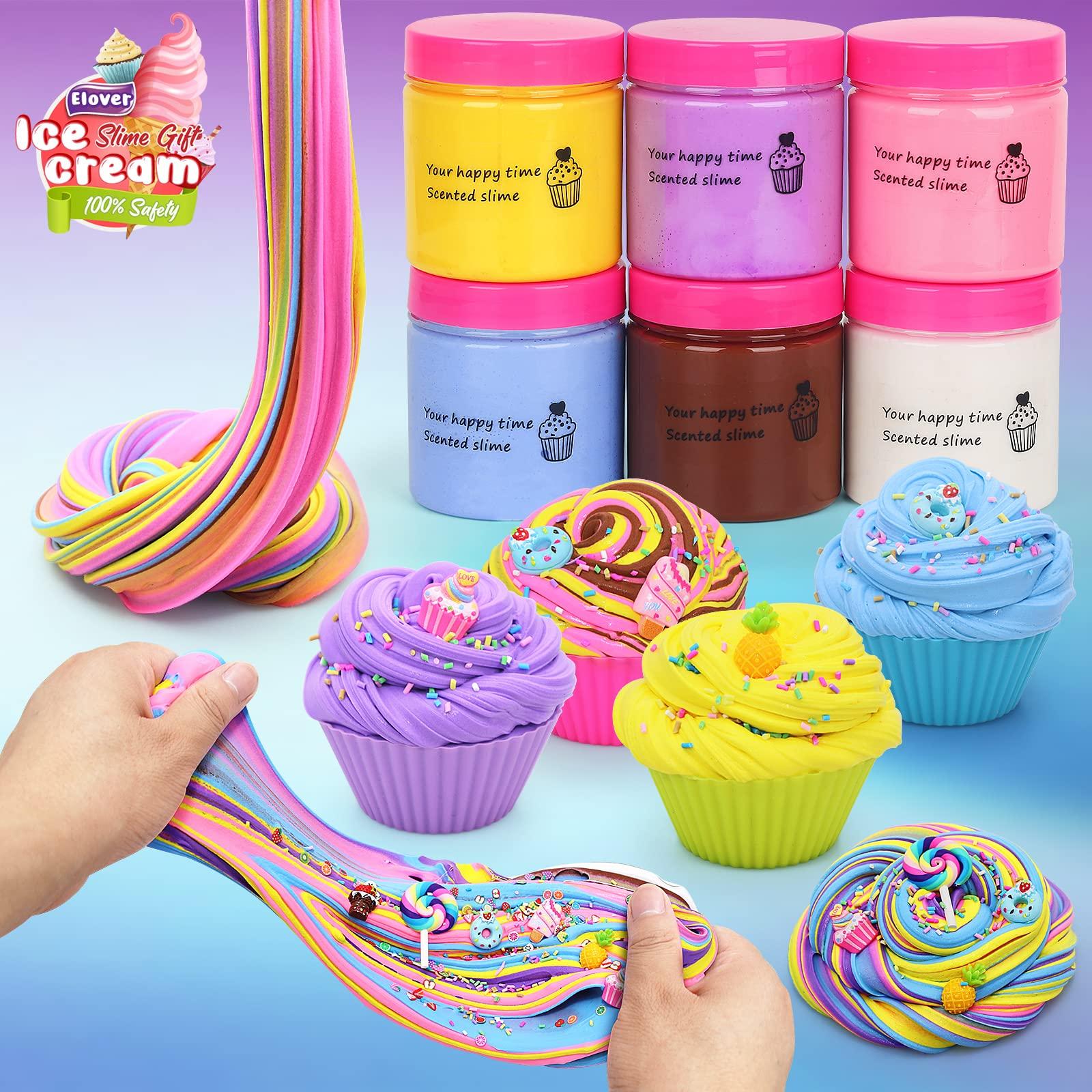 Elover Elover Ice Cream Slime Kit for Girls and Boys Fluffy DIY Slime Toys Gifts Make Ice Cream Slimes 6 Color