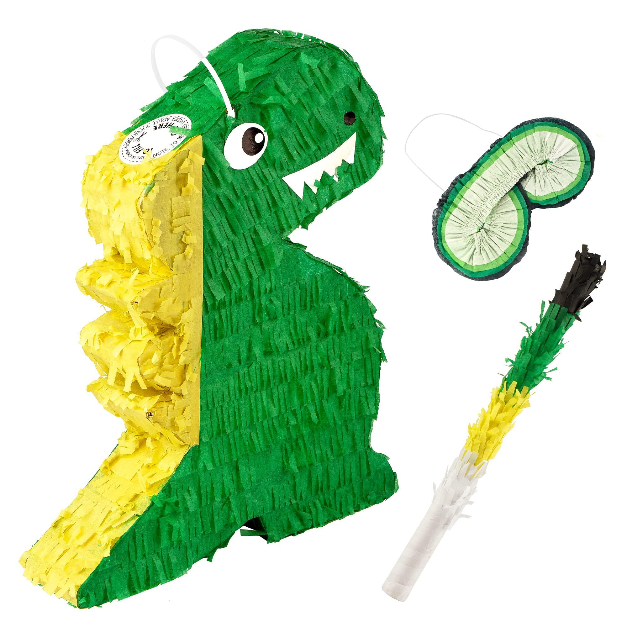 IMPRESA IMPRESA Dinosaur Pinata for Dino Party Decorations with Blindfold & Baton  For Birthdays & Games (1 Set) - Dinosaur Party Decorations