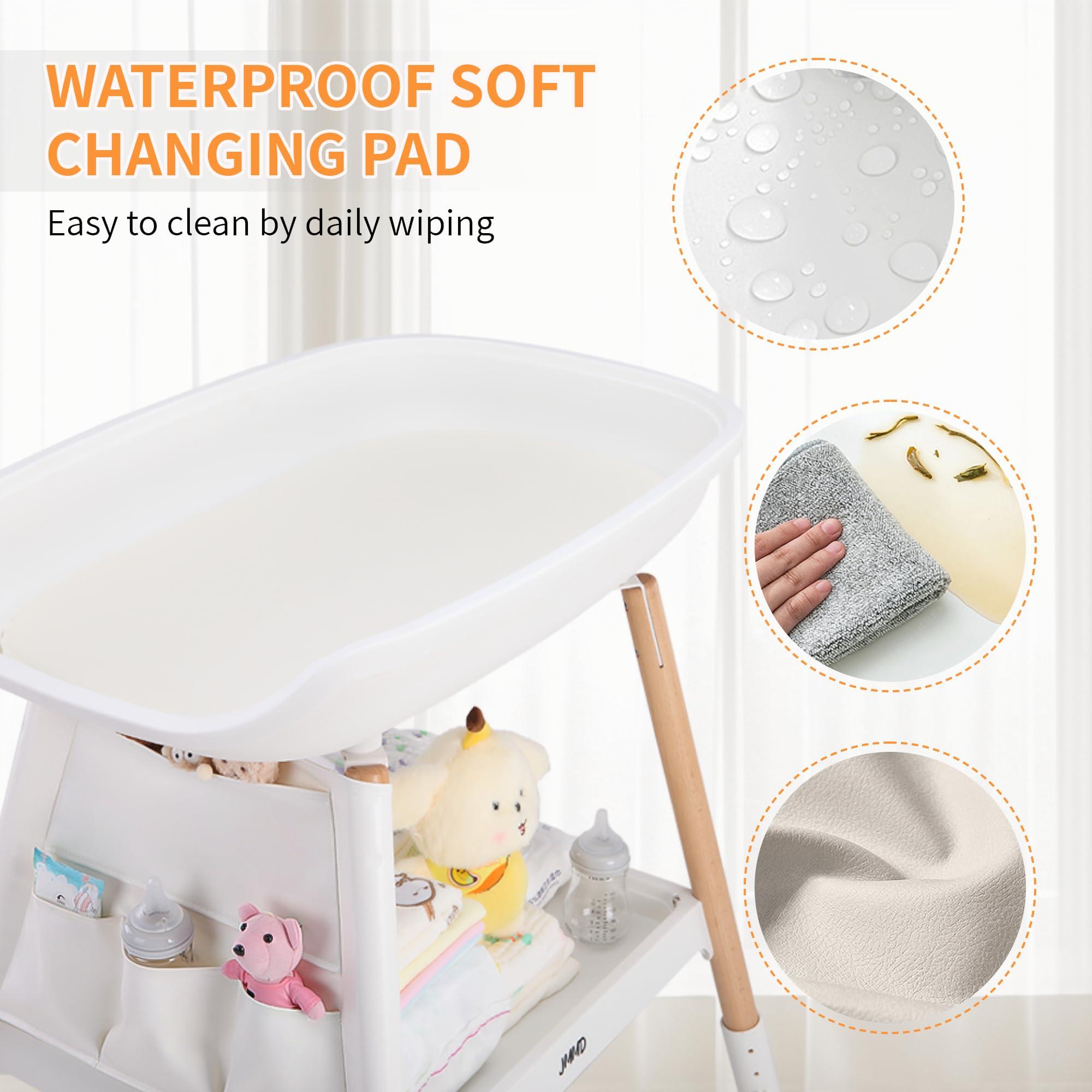 JMMD JMMD Baby Changing Table, Changing Station for Nursery, Adjustable Height Diaper Station with Waterproof Changing Pad and Storage for Baby 0-5 Months, White