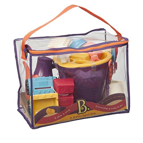 Branford LTD B. toys B. Ready Beach Bag Water Play- Beach Tote with Mesh Panel and 11 Funky Sand Toys 18 m+, Purple Bucket