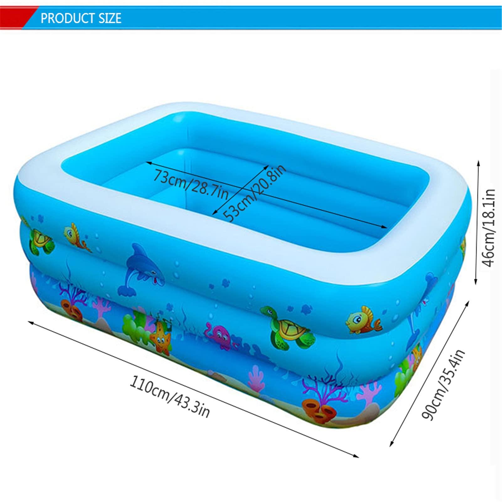 TONGQU TONGQU Paddling Pool for Kids, Rectangle Inflatable Swimming Pool for Kids, Baby Paddling Pool for Garden Backyard Indoor & Outdoor, Easy to Inflate,Ocean,1.1m