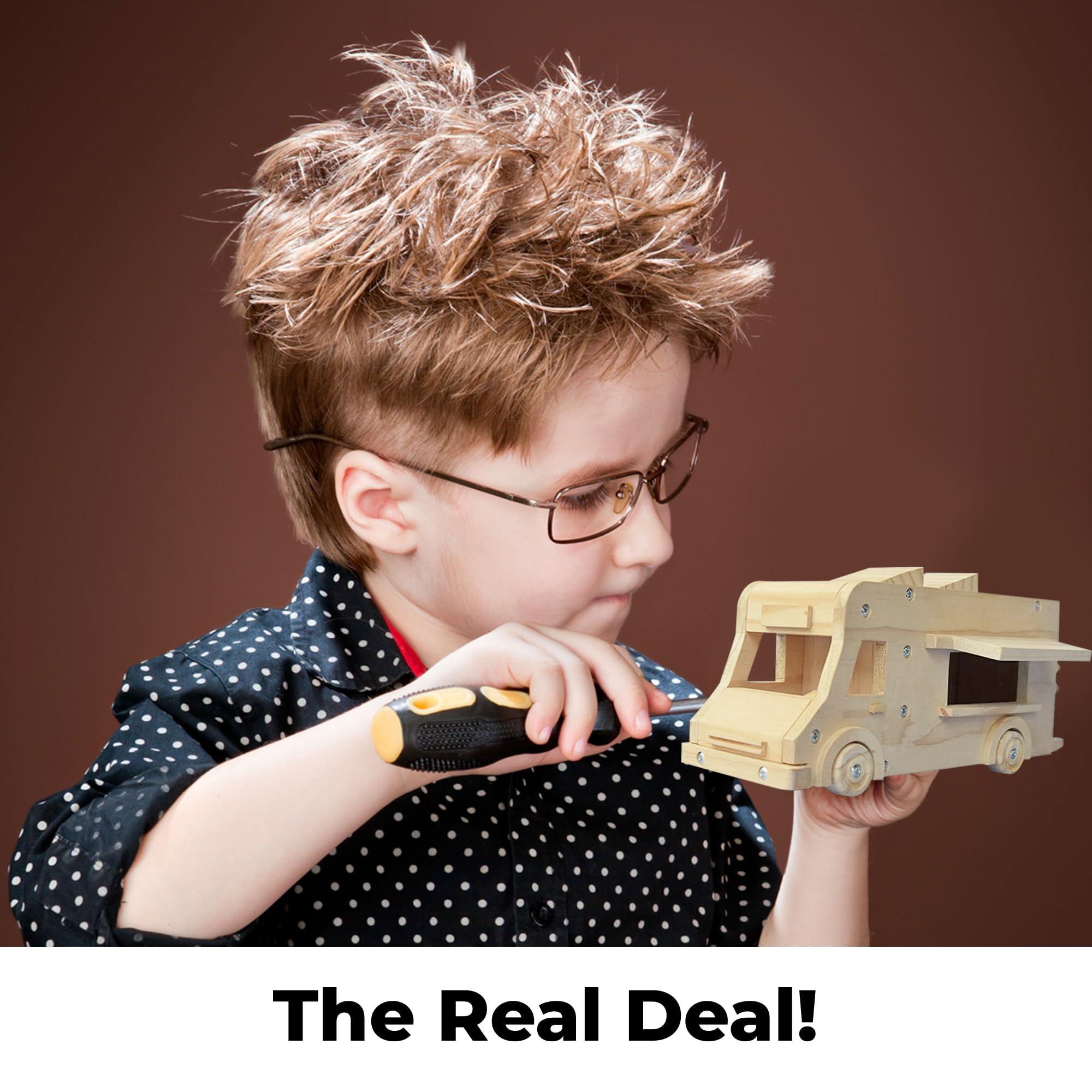 Kraftic Kraftic Woodworking Building Kit for Kids and Adults, 3 Educational DIY Carpentry Construction Wood Model Kit Toy Projects for Boys and Girls, Build a Wooden Food Truck, Racing Car and Garbage Truck