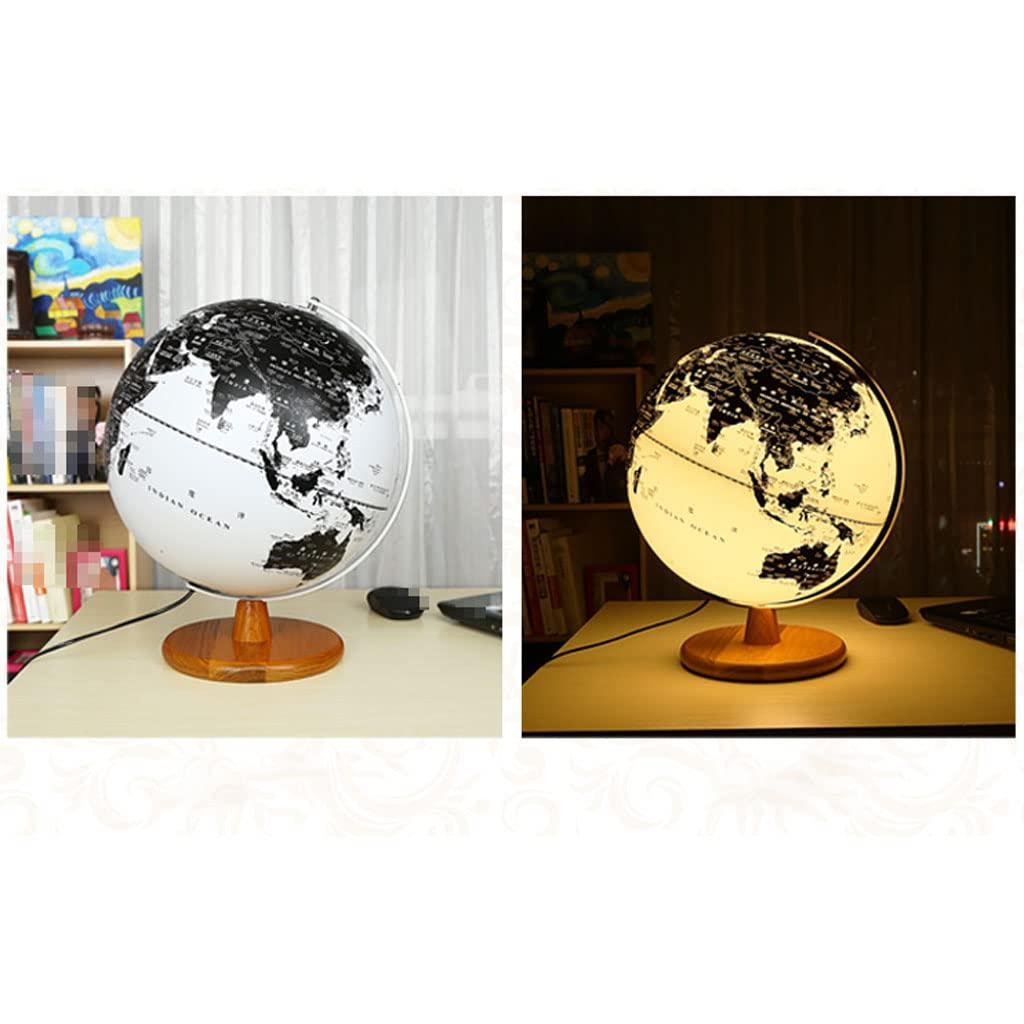 ZAJ ZAJ 10\'\' Black & White World Globe W/Metal Arc & Wooden Base 25cm Illuminated Globe of The World Build in LED Night Light for Office
