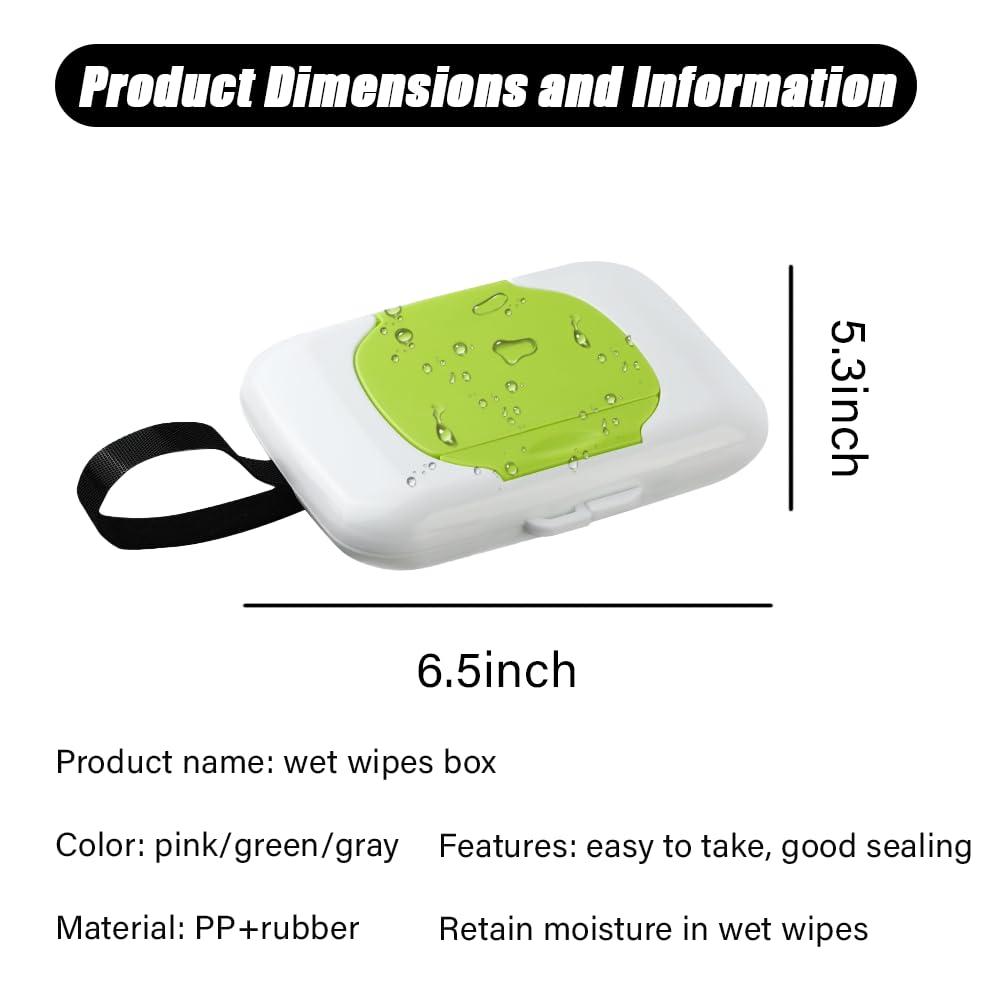 MayFancy Travel Wipe HolderWipes Container,Wet Wipe Container Box for StrollersHanging Refillable Wipes Dispenser Portable Baby Wipe Case for Indoor Outdoor Use (Green+Red+Grey 3pcs)