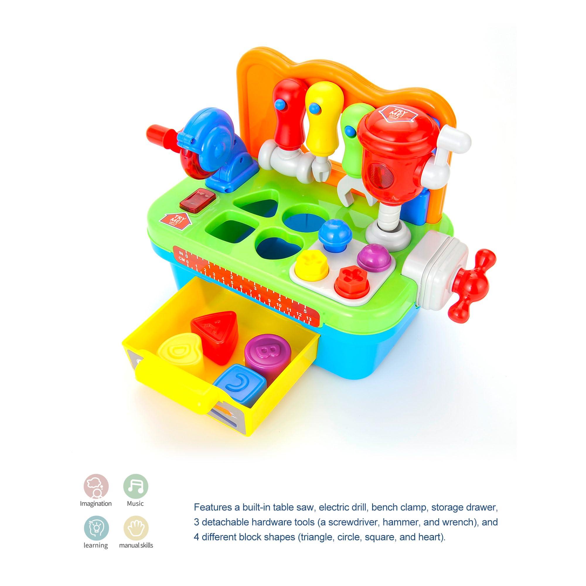 PowerTRC Toddler Tool Bench Toys for 1 Year Old Boy, Kids Tool Bench Toys for Toddlers 1-3, Multifunctional Early Learning Tool Toy Baby Workbench Toy with Light & Sound, Baby Tool Set with Shape Sorter