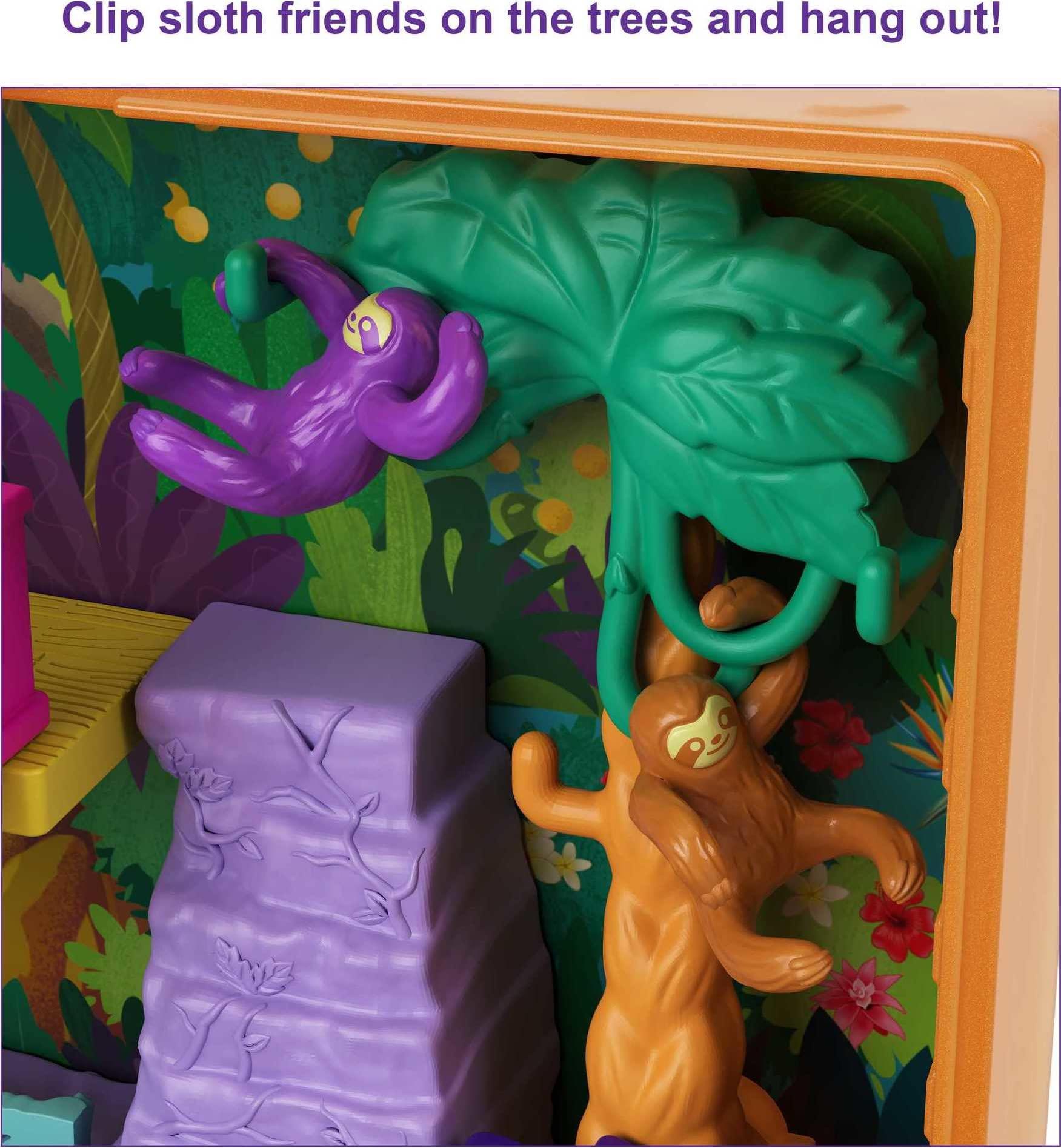 Polly Pocket Polly Pocket Playset, Travel Toy with 2 Micro Dolls, Pet Sloths & Surprise Accessories, Jungle Safari Compact
