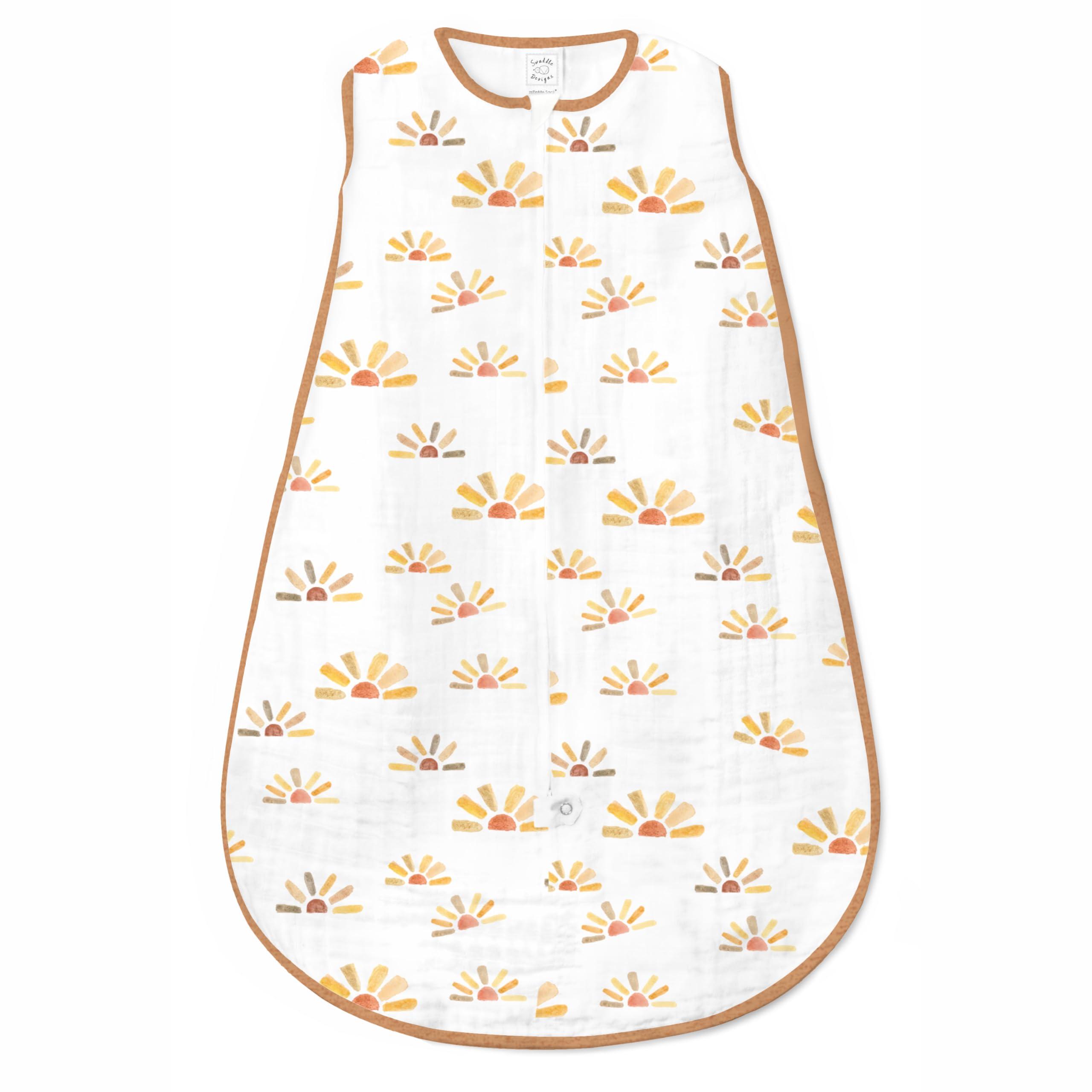 SwaddleDesigns SwaddleDesigns Baby Sleep Sack Set, Butterum and Sunny Days, 0-3 Mo Transitional Swaddle Sack with Arms Up Half-Length Sleeves & Mitten Cuffs and 0-6 Mo Cotton Muslin Sleep Sack with 2-Way Zipper
