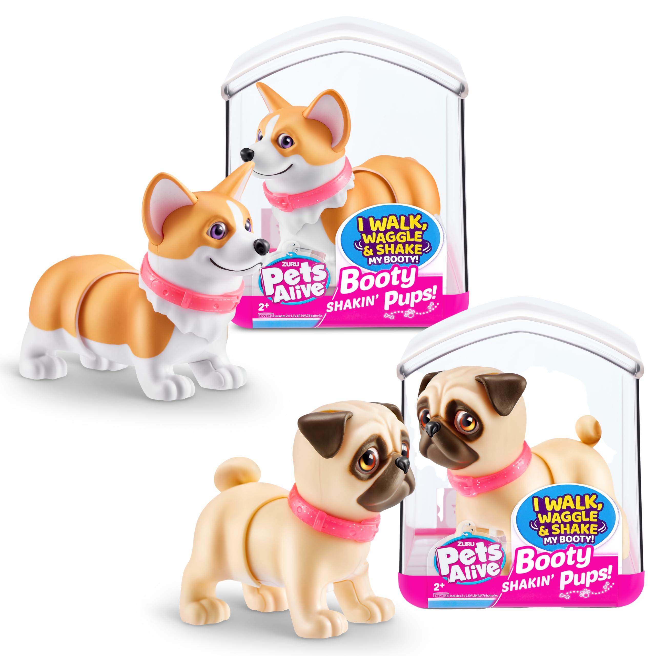 Pets Alive Pets Alive Booty Shakin\' Pups (Corgi & Pug) by ZURU, Interactive Mini Dog Toys That Walk, Waggle, and Booty Shake, Electronic Puppy Toy for Kids and Girls (2 Pack)