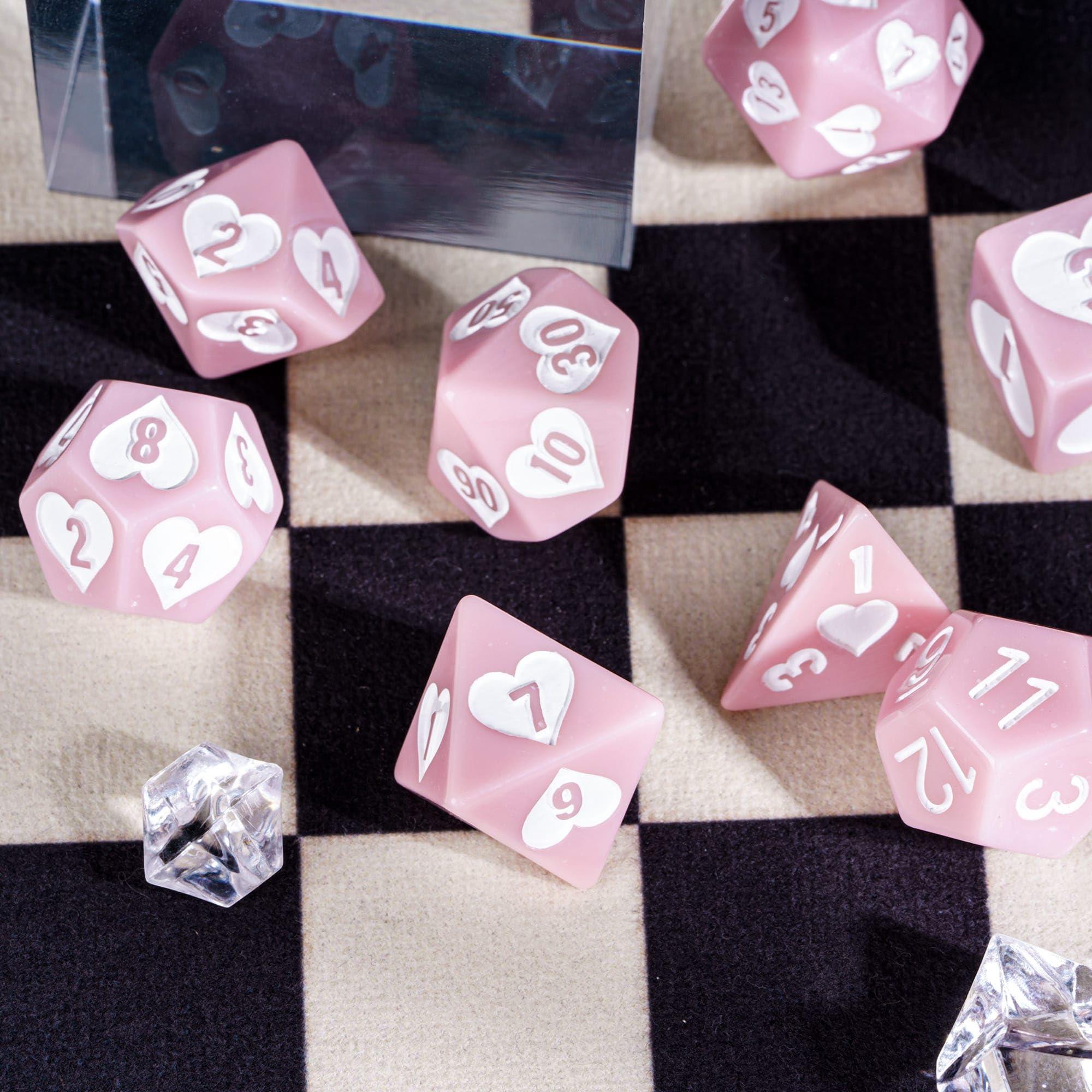 HDdais HDdais 8 Piece Pink DND Dice Set, Heart Resin Polyhedral Dice Set Extra D12 D&D Dice for Dungeons and Dragons Role Playing Game and Other Tabletop Games