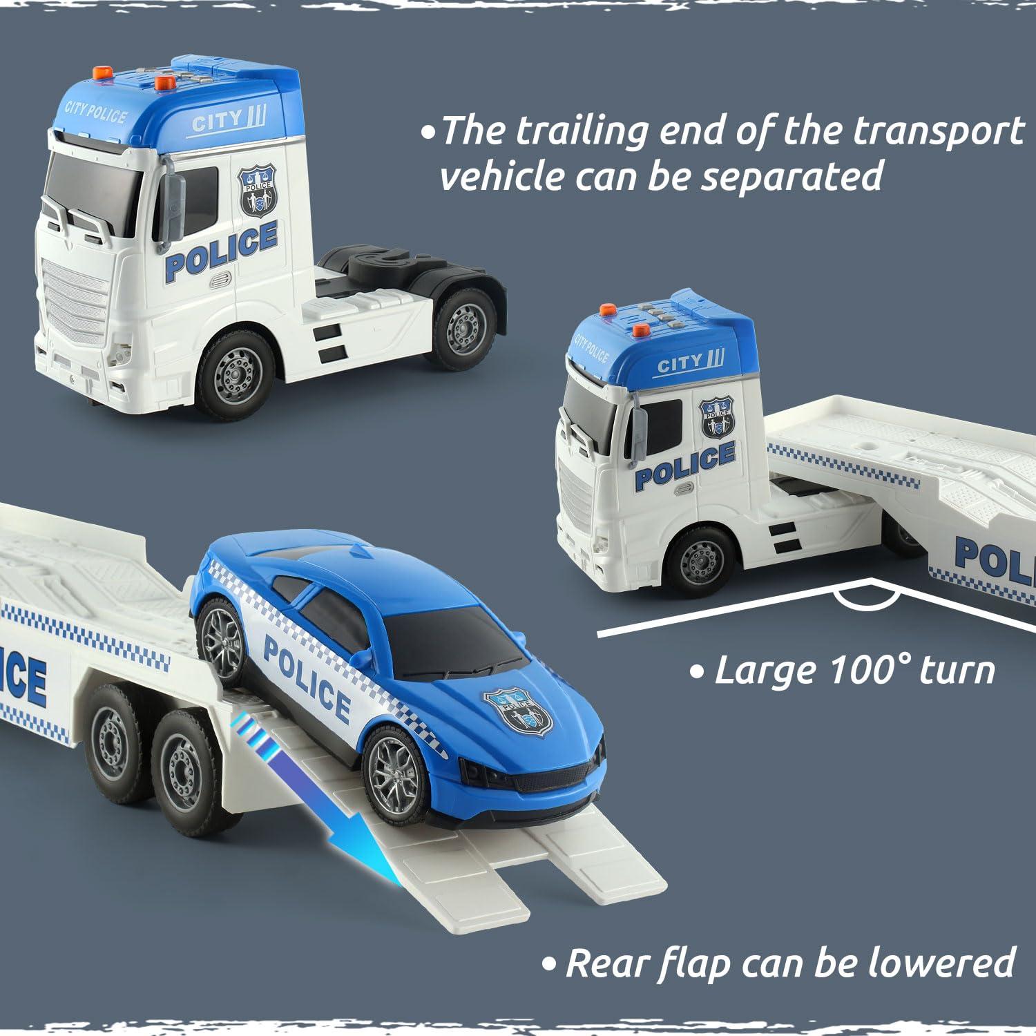 CSDCSD CSDCSD 25.6\'\' Large Police Car Toy and Semi Truck Toy with Racing Car and Helicopter - Police Toys,Birthday Gifts for Kids Child 3 4 5 6 Years Old