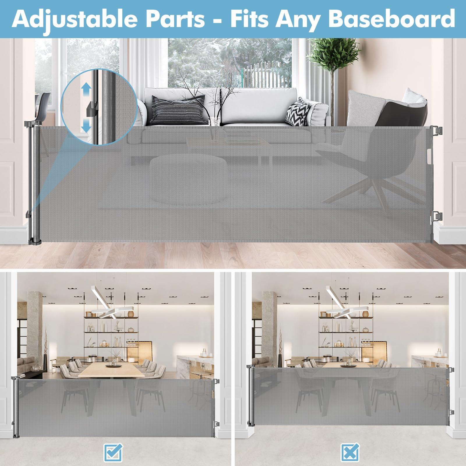 KISKIZ 75 Inch Retractable Baby Gates for Wide Openings Retractable Dog Gate Indoor Extra Long Baby Gate Outdoor Extra Large Dog Gate Extra Wide Baby Gate for Stairs Dog Gates for Doorways, Porches, Gray