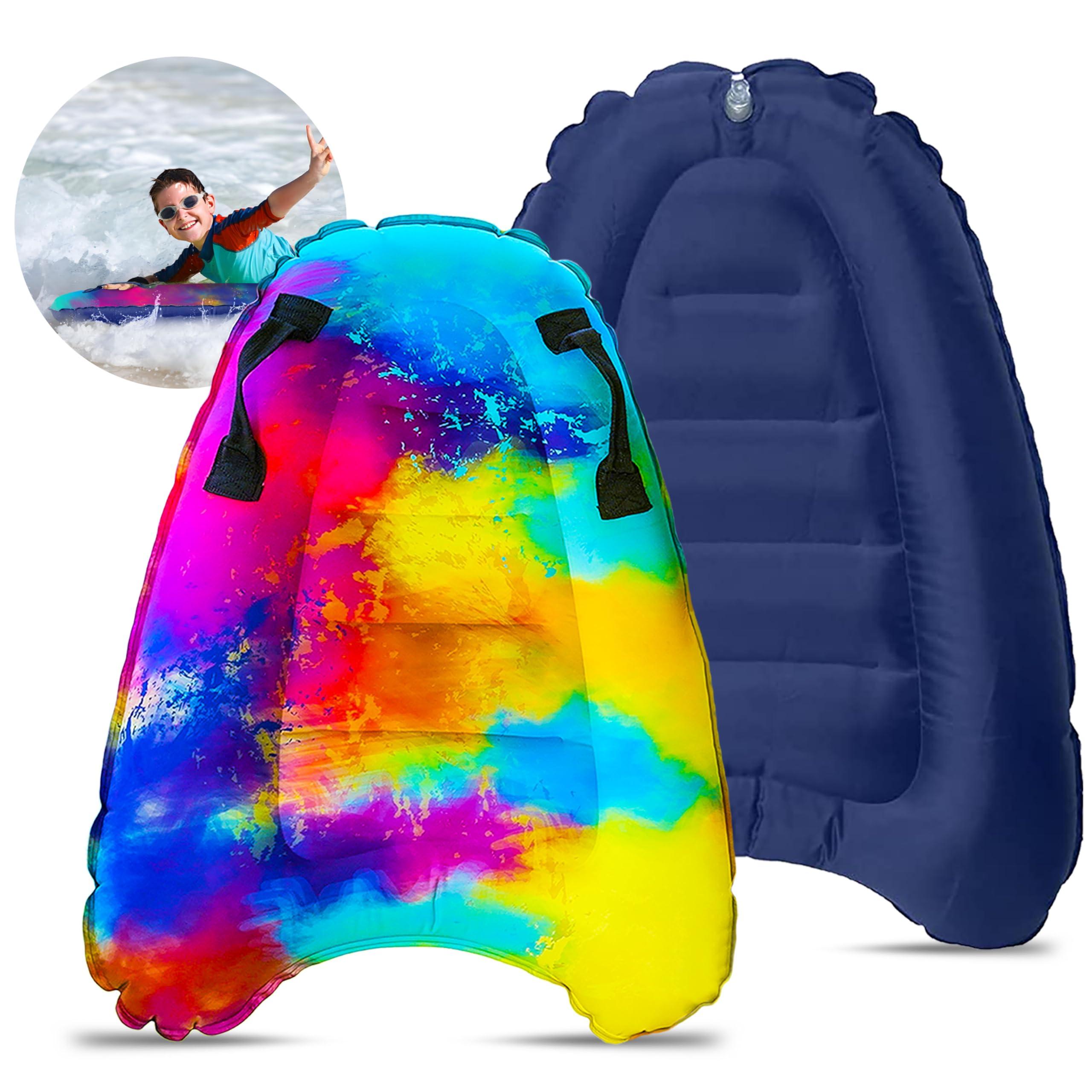 JAMBO JAMBO Inflatable Surf Body Board with Handles, Boogie Board for Beach, Surfing Swimming Floating Surfboard Boards, Pool Floats Pool Beach Toy for Kids (Water Color Bodyboard) - 1 Pack
