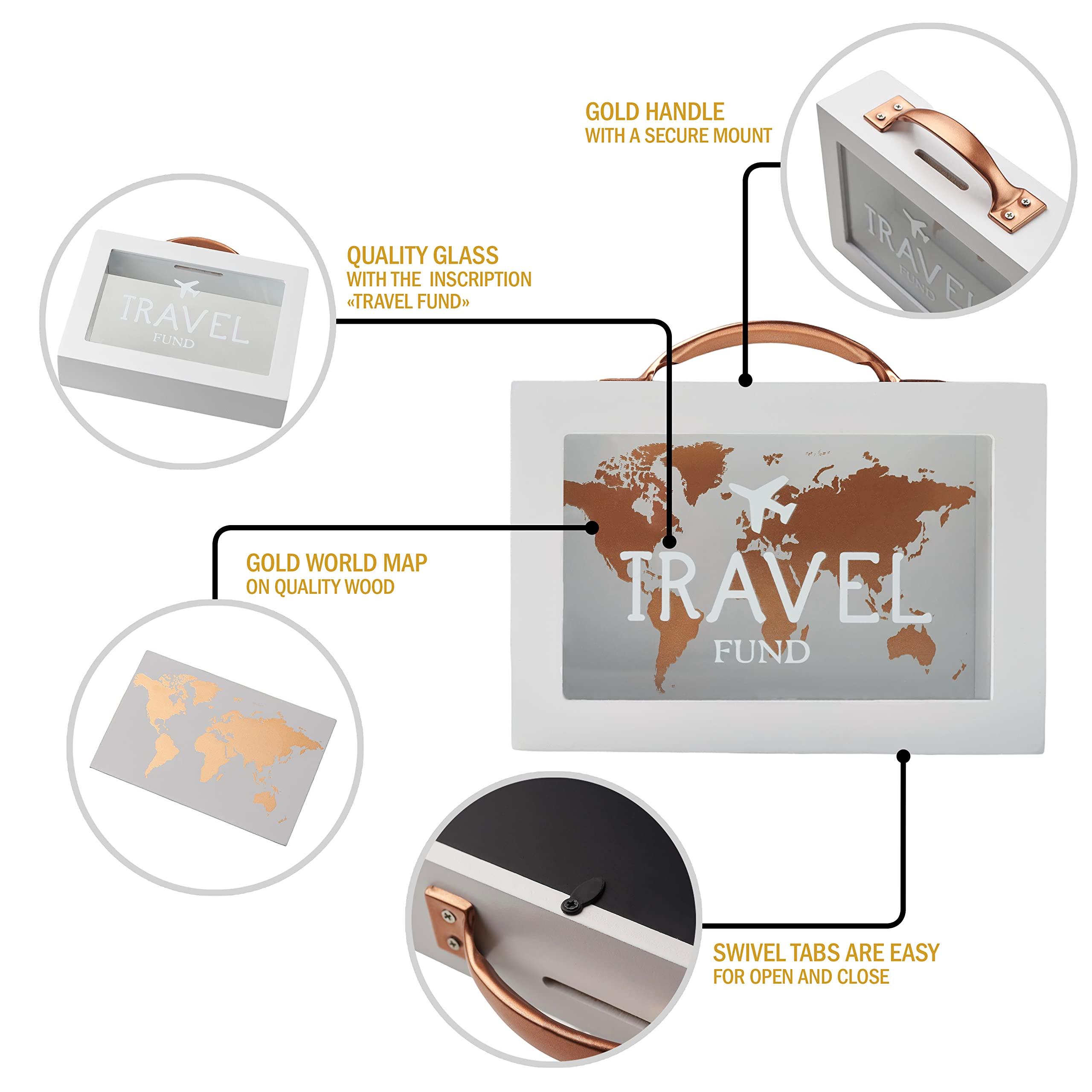 Generic Shadow Money Box for Saving Travel Fund - Coin Bank for Adults - Vacation Fund Jar - White Saving Box for Coins with Handle - Honeymoon Fund Box - Travel Fund Bank for Adults - Adventure Fund