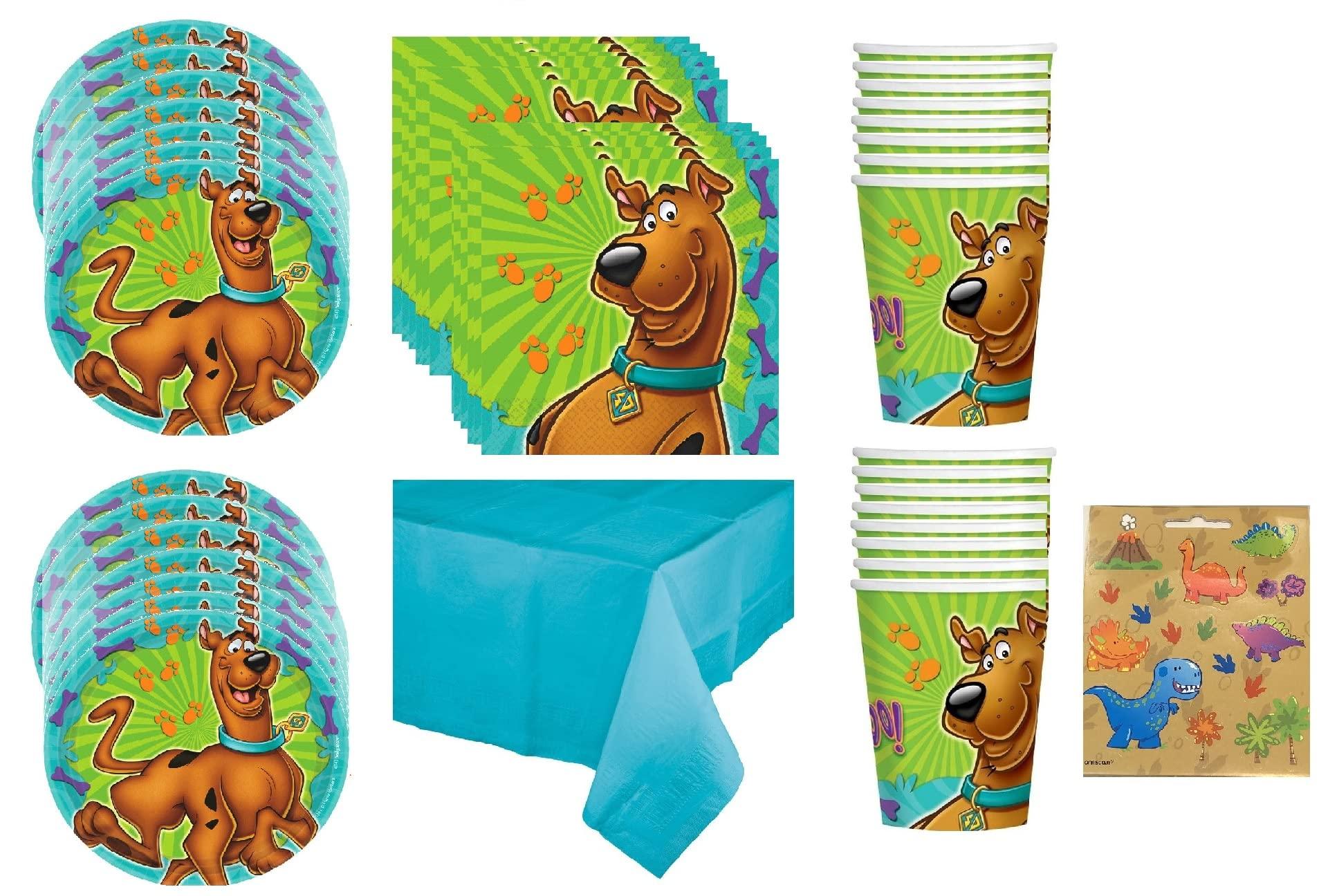 amscan Scooby Doo Birthday Party Supplies Bundle Pack includes Dessert Cake Paper Plates, Cups, Napkins, Table Cover (Bundle for 16)