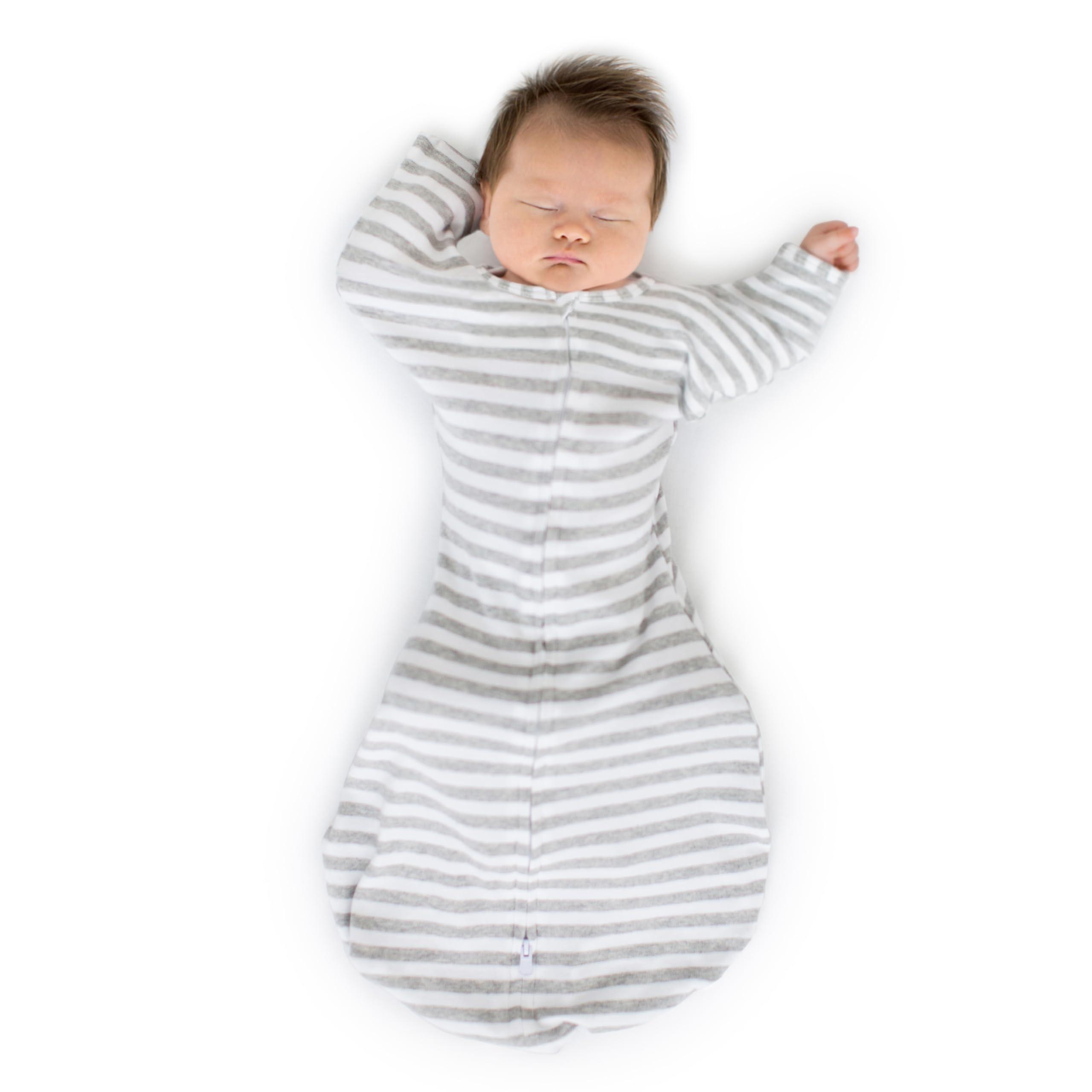 SwaddleDesigns SwaddleDesigns Baby Sleep Sack Set, Gray Stripes and Jade, 3-6 Mo Transitional Swaddle Sack with Arms Up Half-Length Sleeves & Mitten Cuffs and 0-6 Mo Cotton Muslin Sleep Sack with 2-Way Zipper