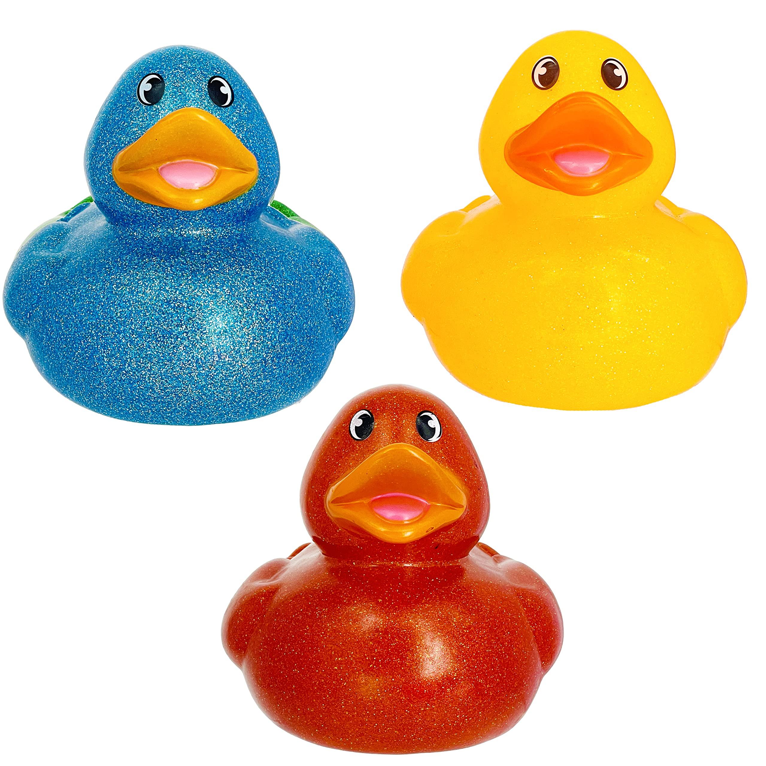 The Dreidel Company The Dreidel Company Giant Glitter Rubber Duck Toy with Sound Assortment Duckies for Kids, Bath Birthday Gifts Baby Showers Summer Beach and Pool Activity, 6\" (3-Pack)