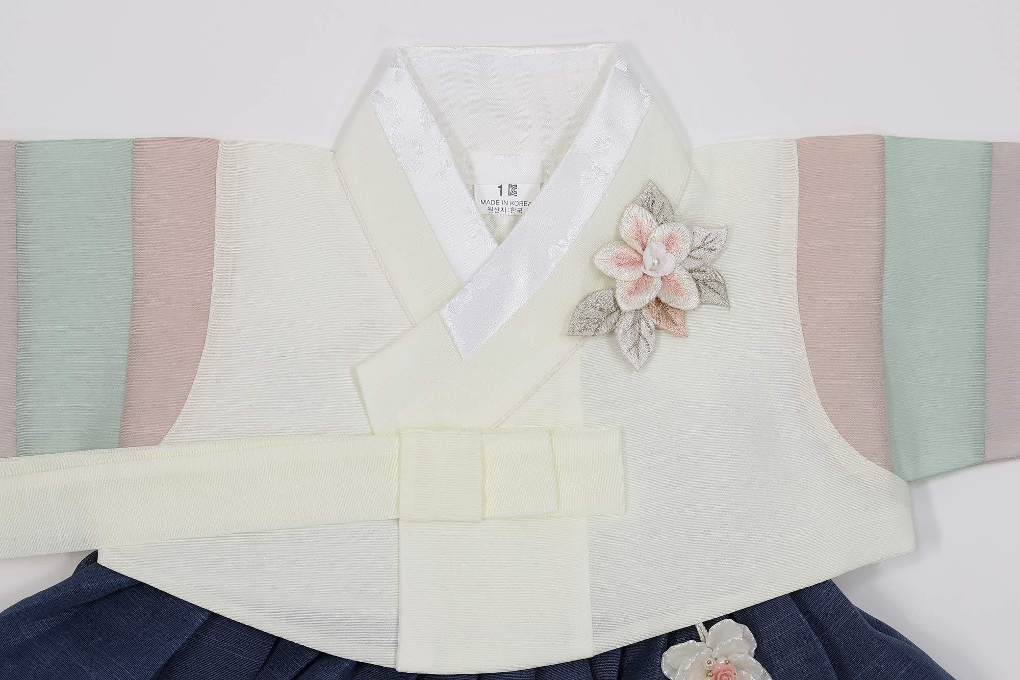 hanbok store Korea Traditional Clothing Hanbok Girl Baby First Birthday Party Celebration Ivory Navy hhg01 (3 Ages Hanbok)