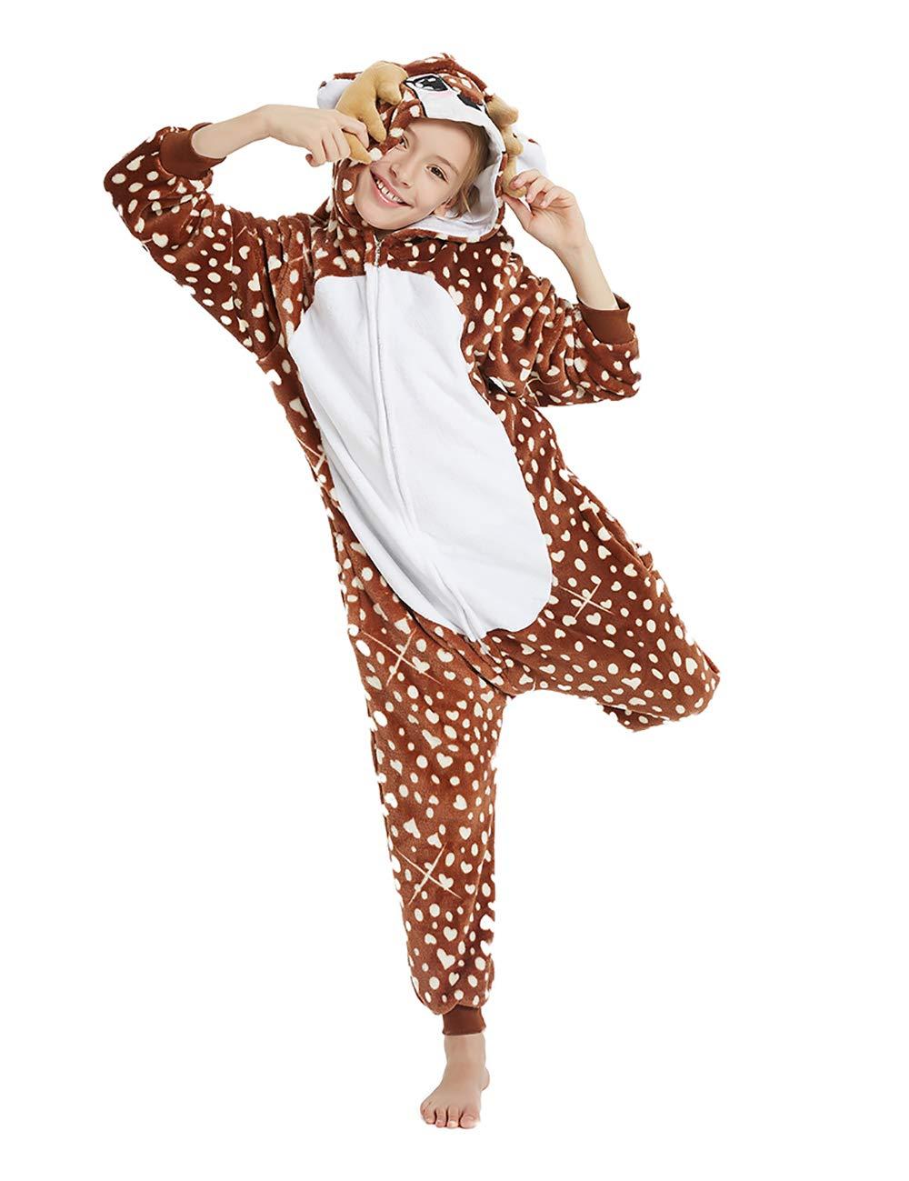 CALANTA CALANTA Deer Onesie Kids Reindeer Costume Girls Animal Pajamas Halloween Christmas Cosplay Party.Sika Deer.120