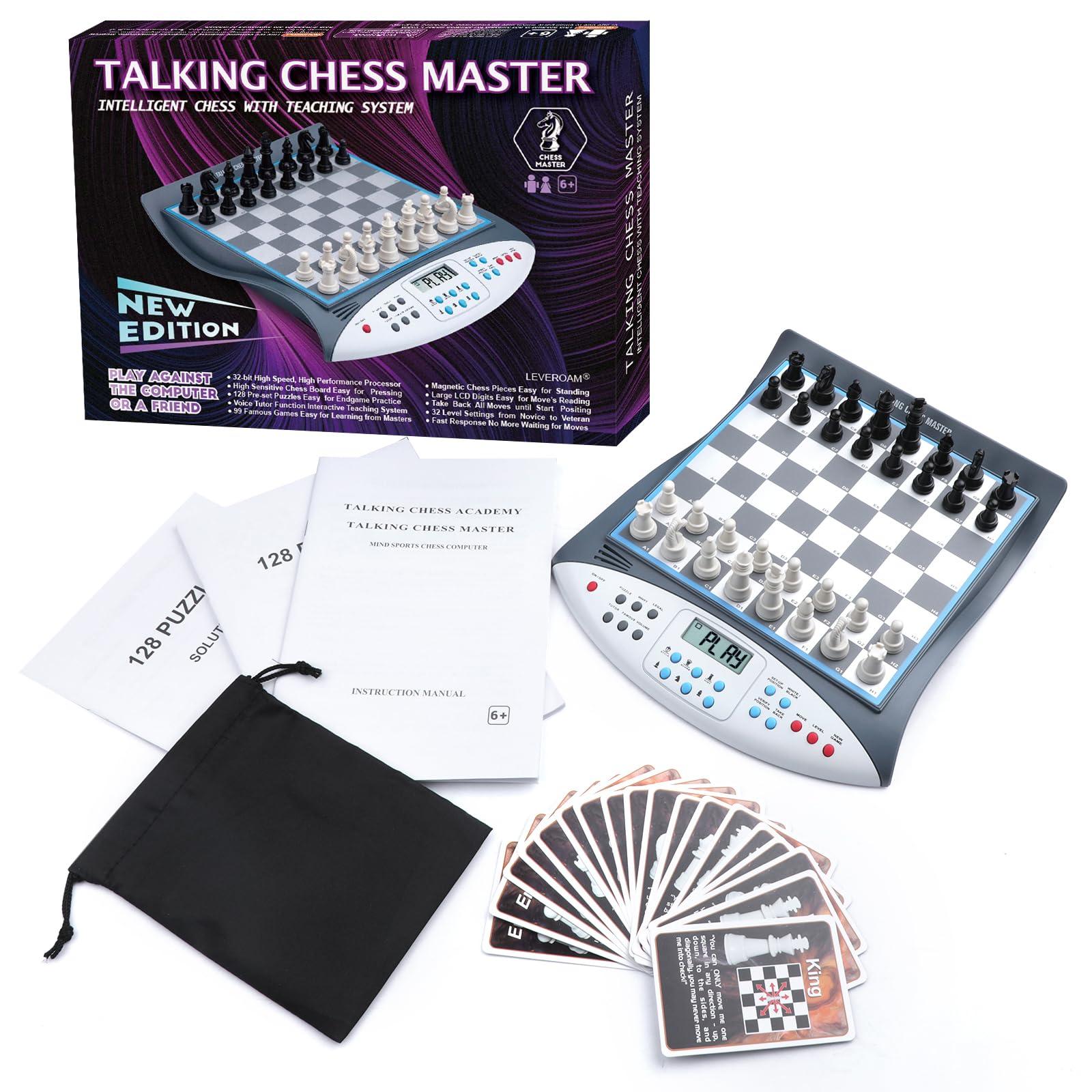 LEVEROAM LEVEROAM Electronic Chess Set with Voice Teaching System, Magnetic Computer Chess Game, Great Partner for Beginners & Improving Players, Electronic Chess Board Grows Your Chess Skills