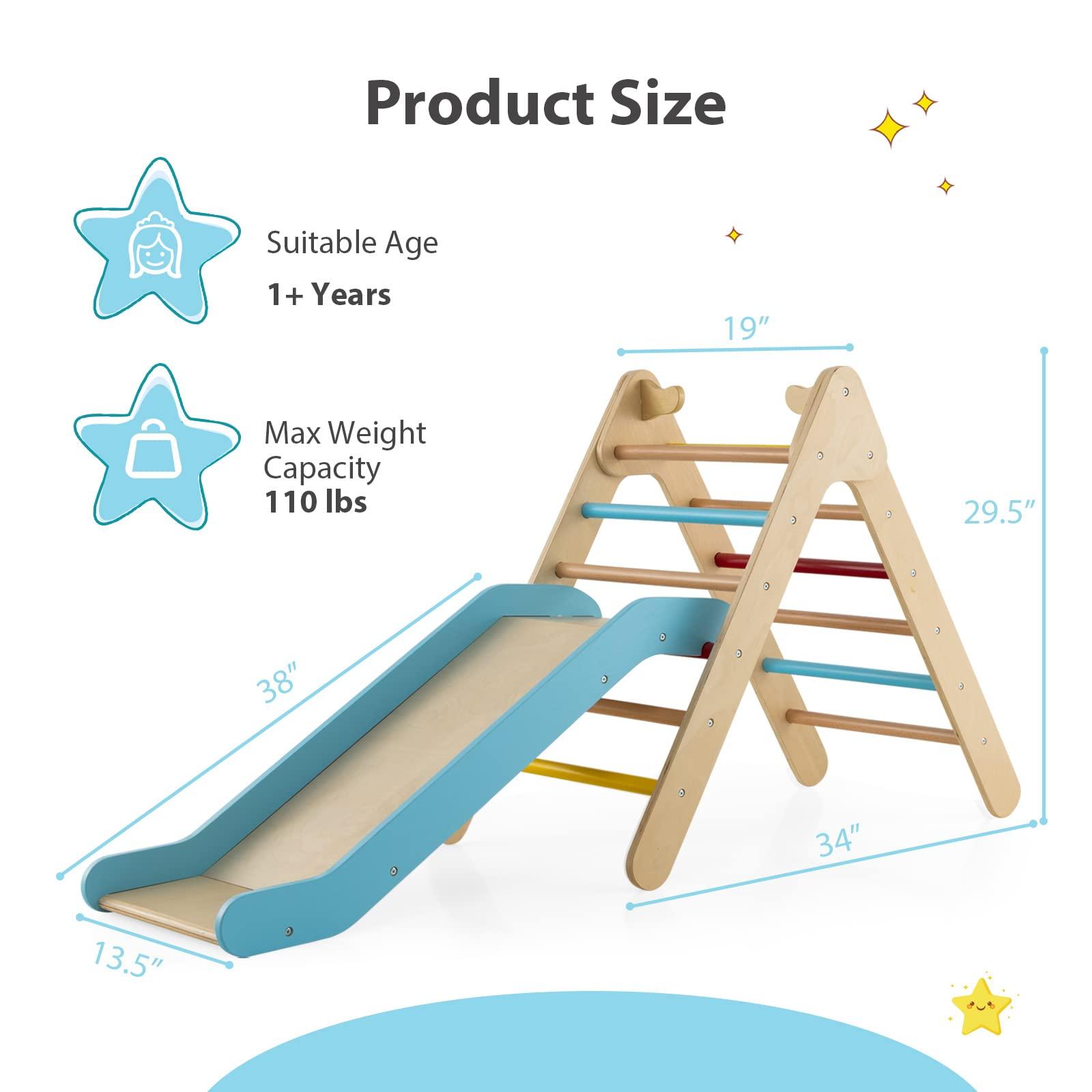 Olakids OLAKIDS Pikler Triangle Set 2 in 1 Climbing Toys for Toddlers Foldable Wood Montessori Baby Jungle Gym with Ladder Ramp Slide Kids Indoor Playground Activity Play Structure