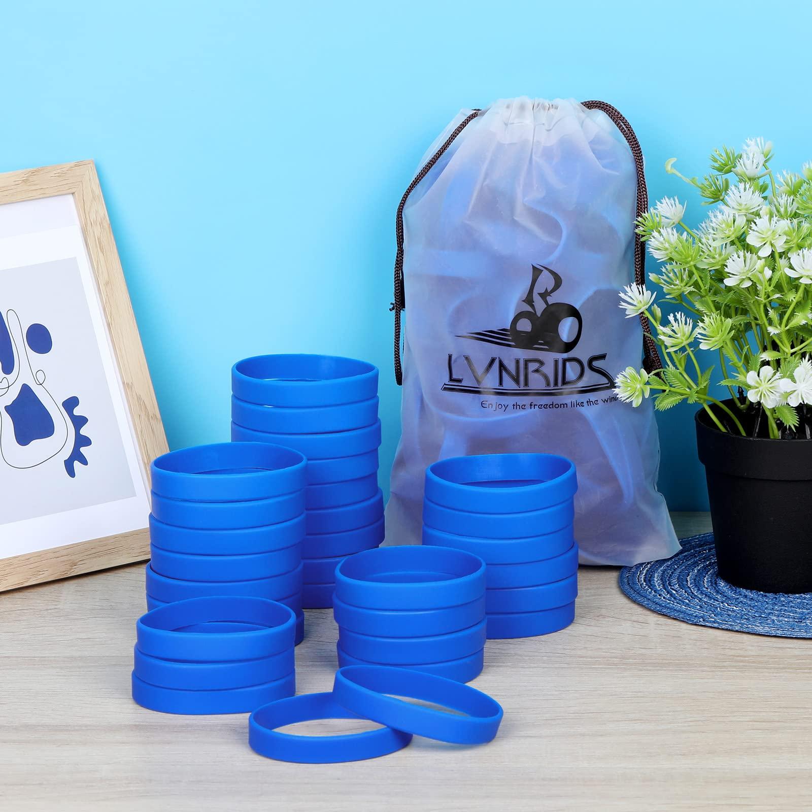 LVNRIDS Solid Color 100 Silicone Wristbands Rubber Bracelets for Children, 7 inch Wholesale Sports Rubber Elastic Wristband Bracelet Bulk Gifts for Teacher Supplies Party Decorations Blue