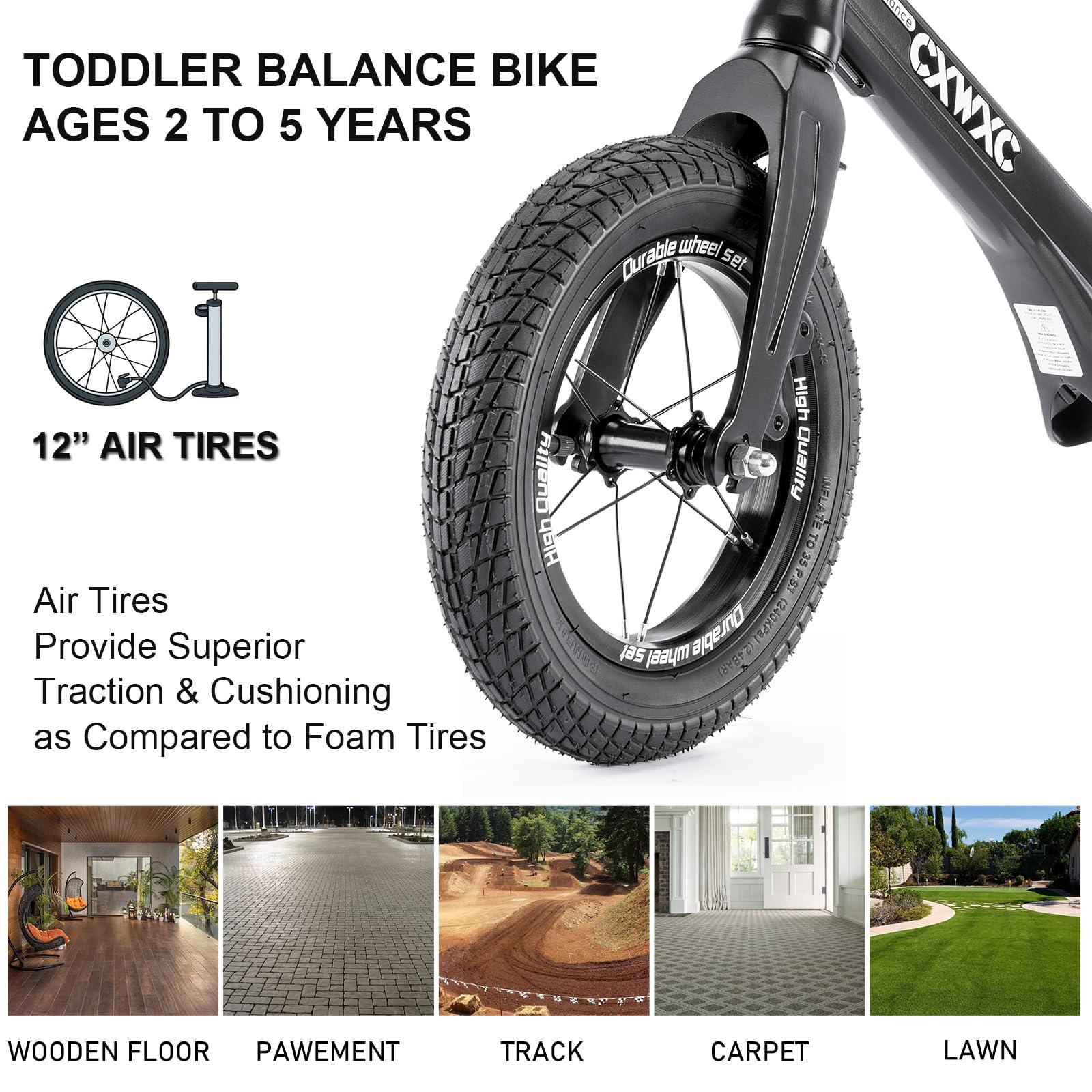 CXWXC CXWXC 12\" Toddler Balance Bike - Ages 24 Months to 5 Years - Kids Push Balance Bike with Footrest, No Pedal Training Bicycle - Birthday Gifts for Girls & Boys