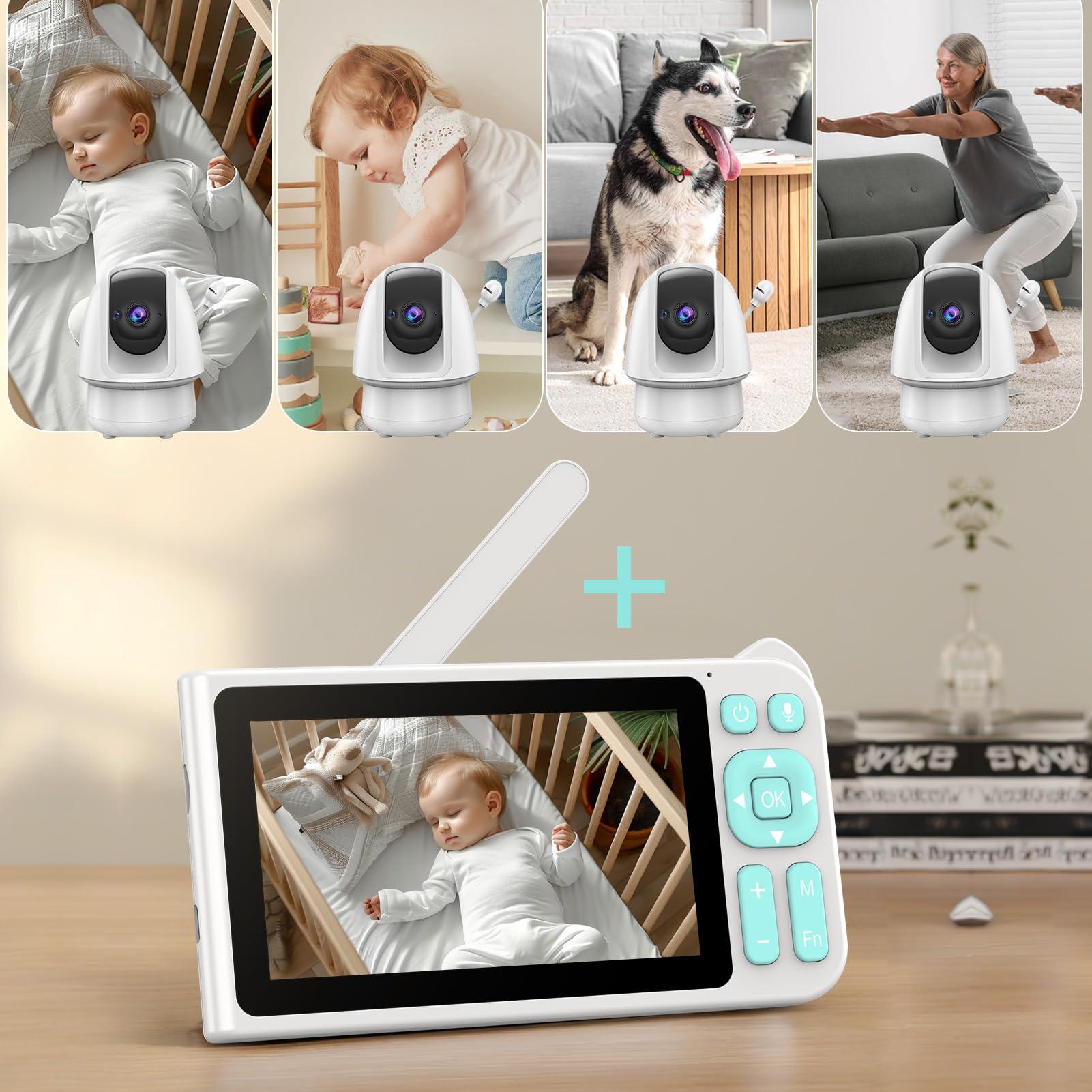 Cyanpink Video Baby Monitor, 2000ft Long Range, Enhanced Signal Stability, No WiFi, 5" HD Screen, 5000mAh, 1080p Camera, Super Clear Night Vision, Pan-Tilt-Zoom, 2-Way Audio, AI Cry & Motion Alarm