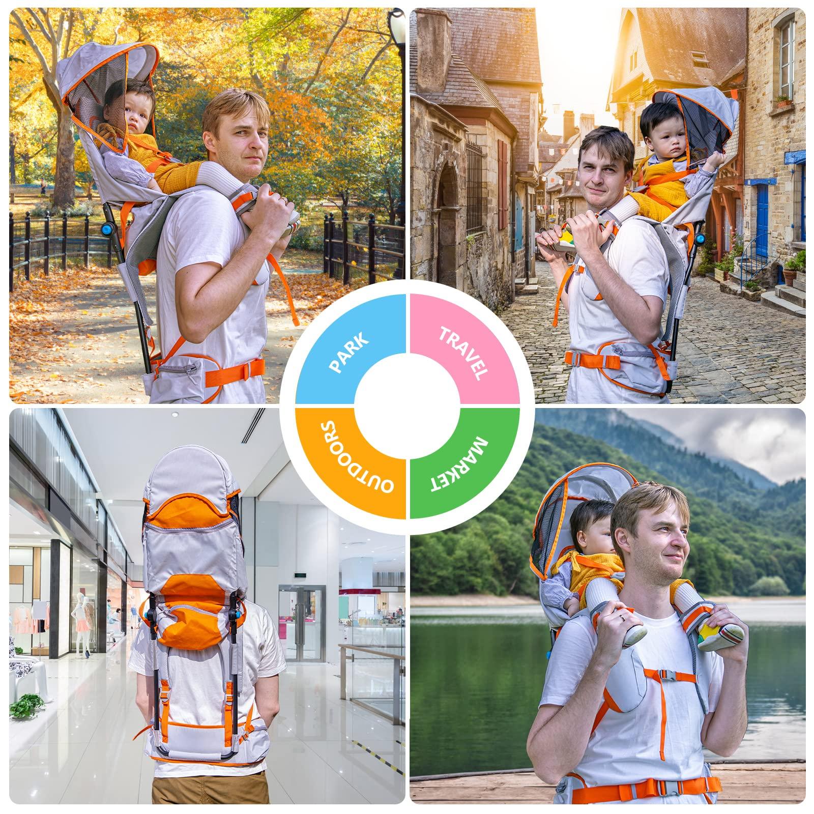 Kidpprod Baby Shoulder Carrier Baby Hiking Backpack Carrier with Rain Cover Sun Shade for Child Safe Backrest and Toddler Ergonomic Seat Holds 40 Pound for Children Between 6 Months-3 Years Old Baby