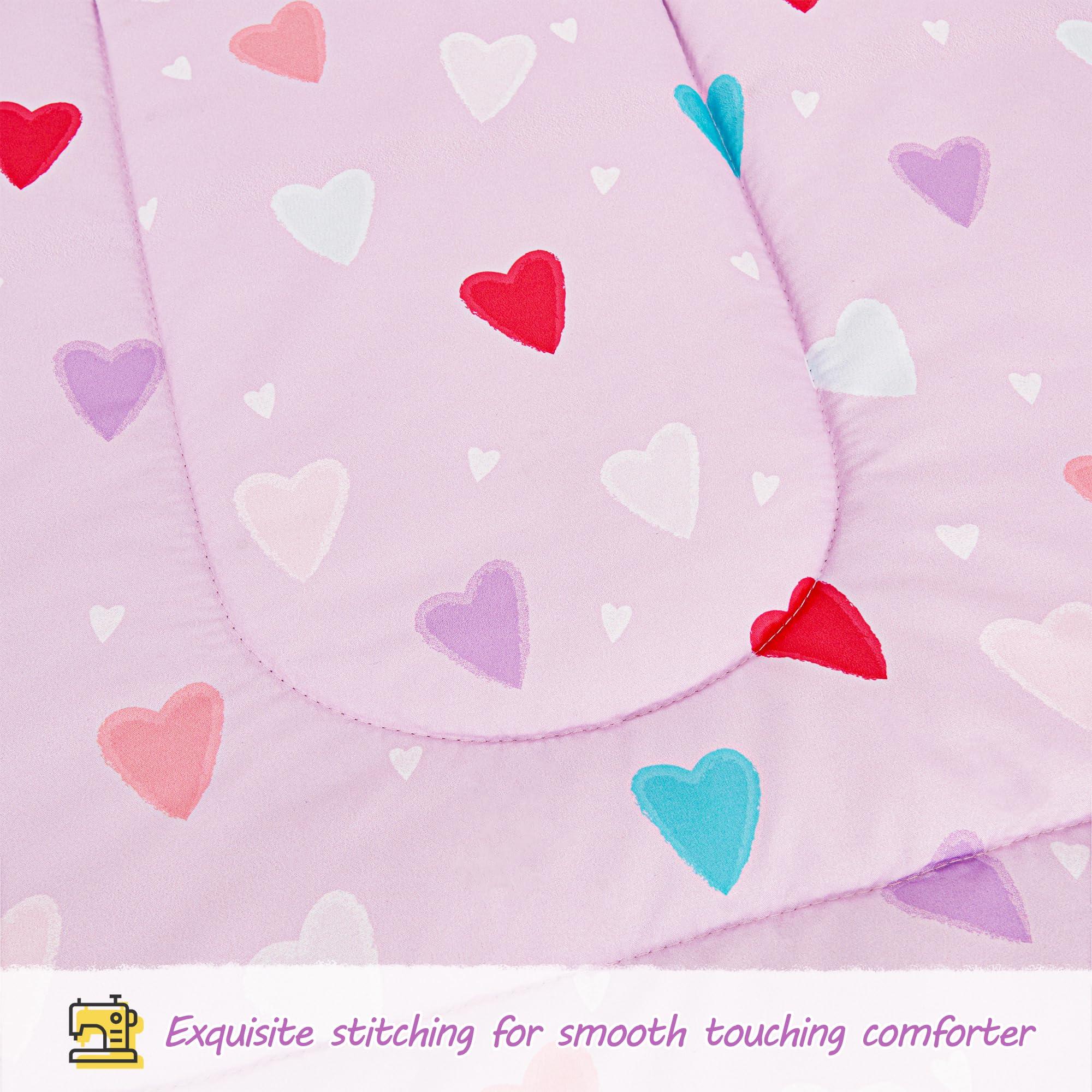 Viviland Viviland Purple Heart Toddler Comforter Sets, Cute Girls Toddler Bedding Set, Soft Microfiber Toddler Bed Set
